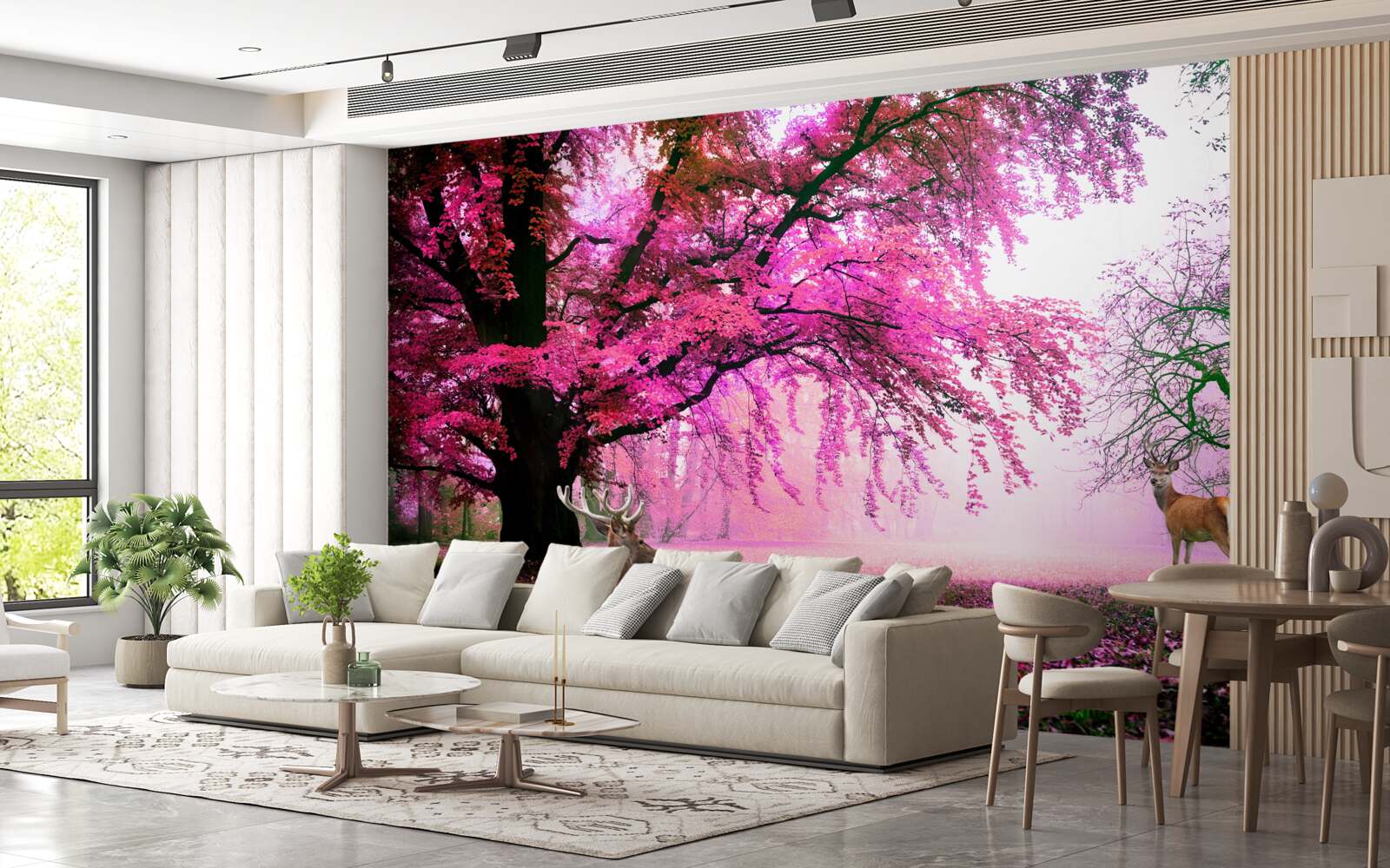 Fotobehang sakura in roze vliegt rond