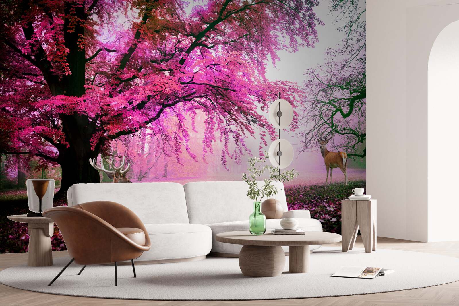 Fotobehang sakura in roze vliegt rond