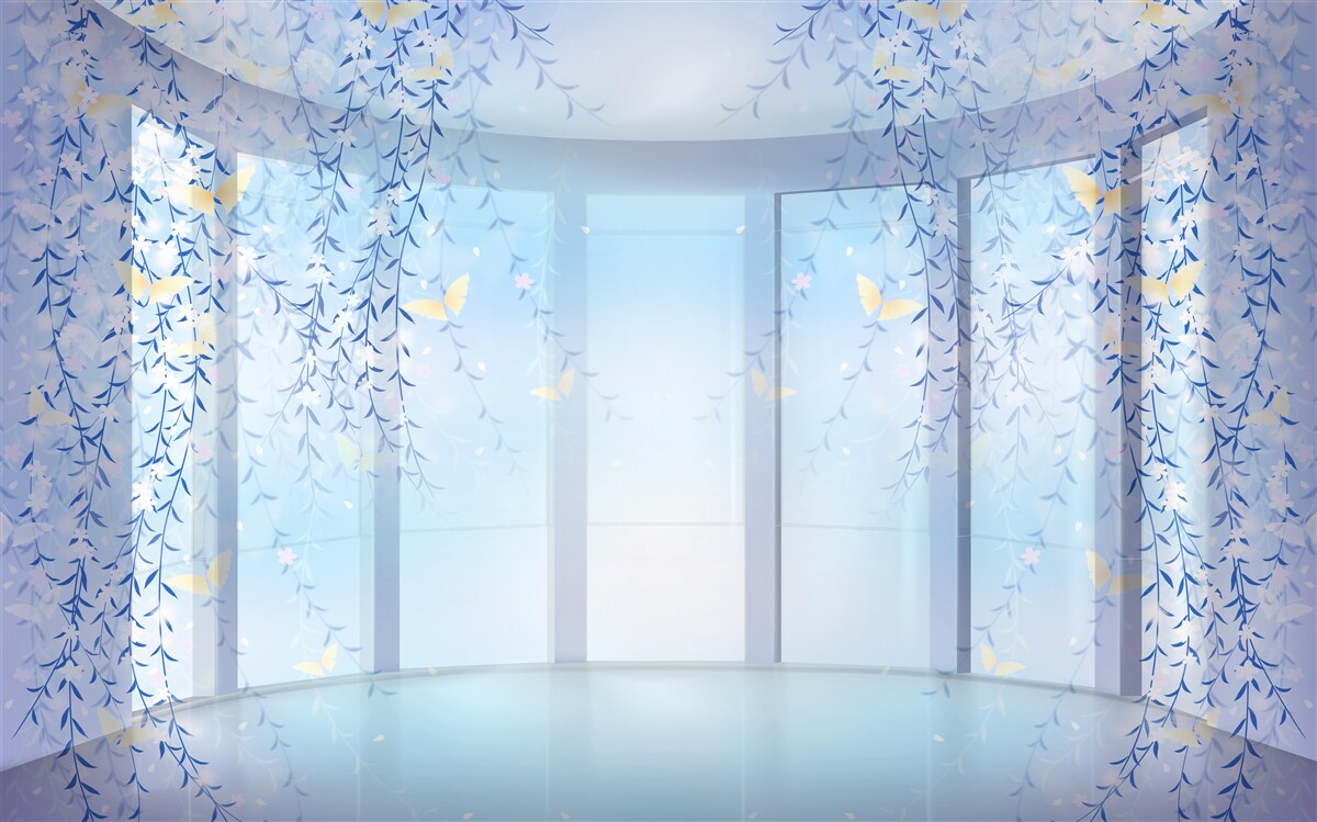 Fotobehang balkon met panoramisch uitzicht in blauwe tinten