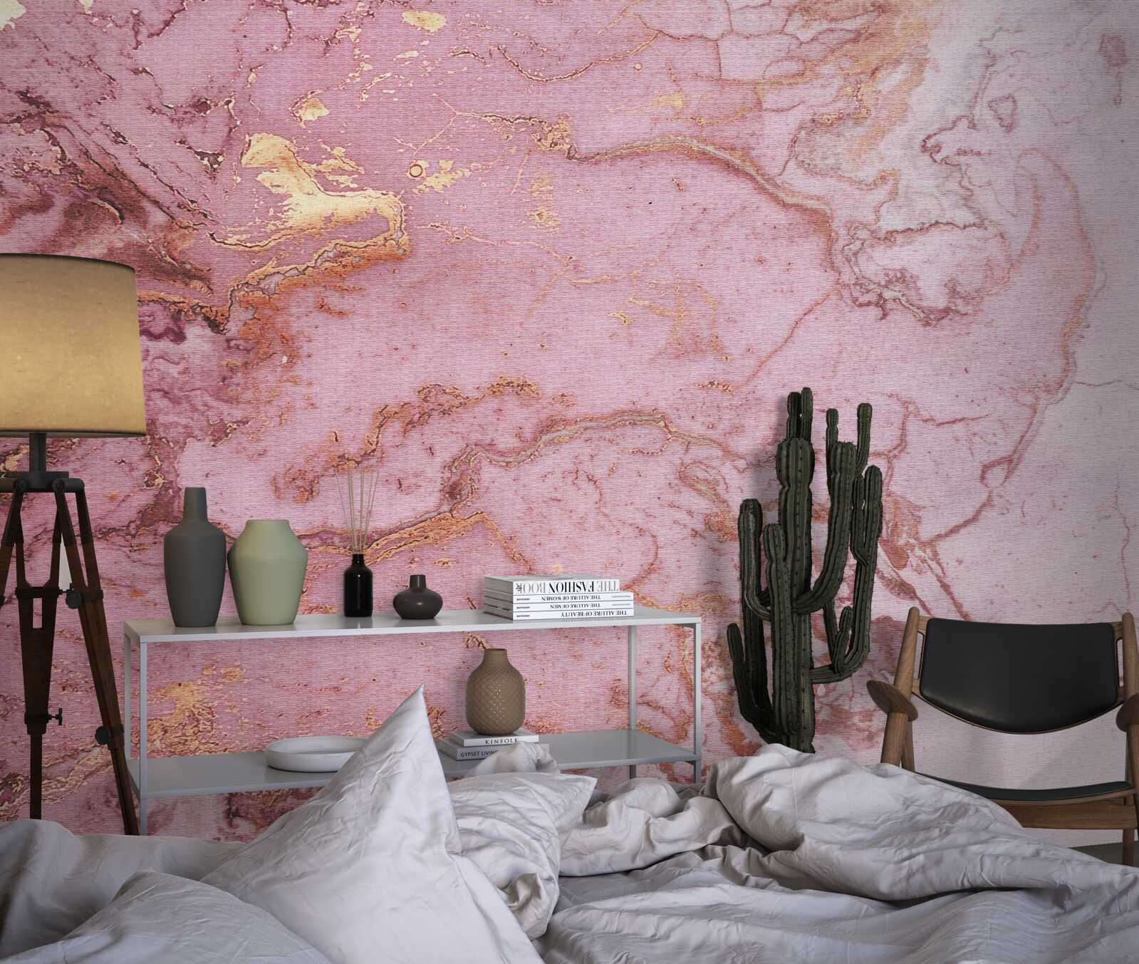 Fotobehang gemarmerd patroon in delicate roze tinten