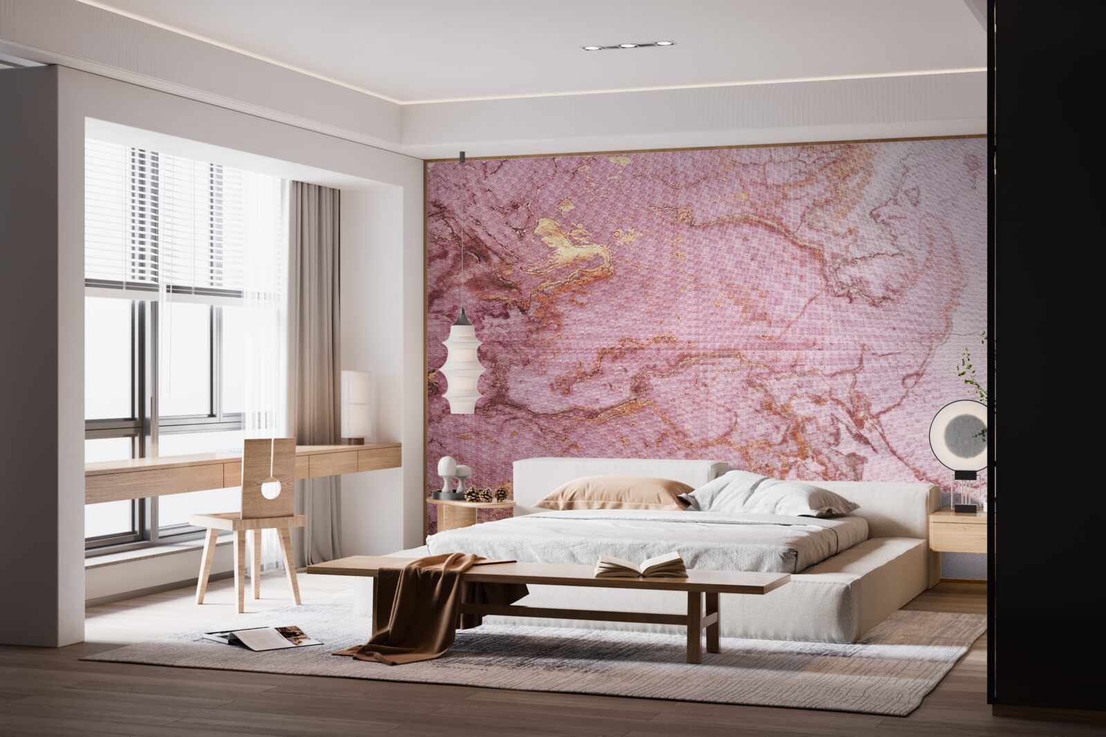 Fotobehang gemarmerd patroon in delicate roze tinten