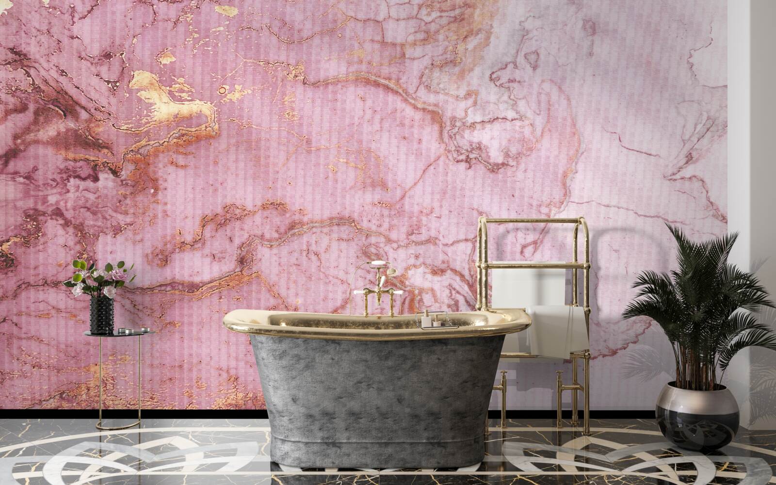 Fotobehang gemarmerd patroon in delicate roze tinten