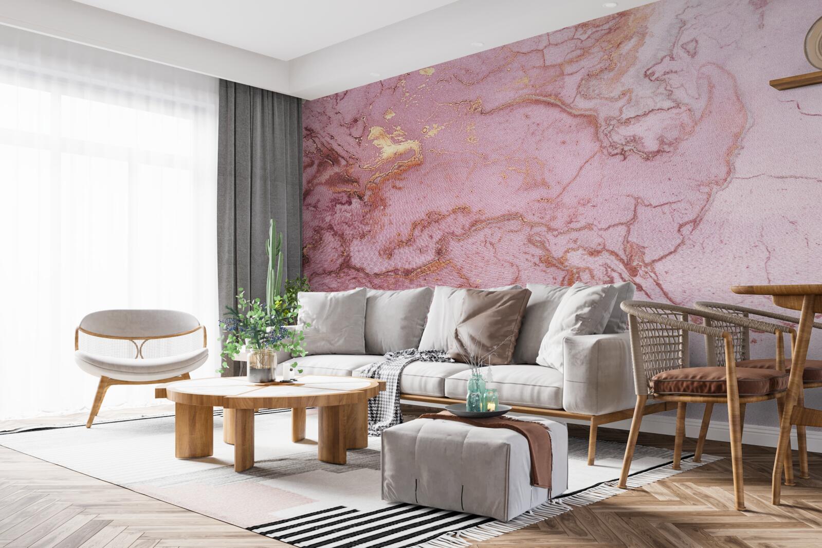 Fotobehang gemarmerd patroon in delicate roze tinten