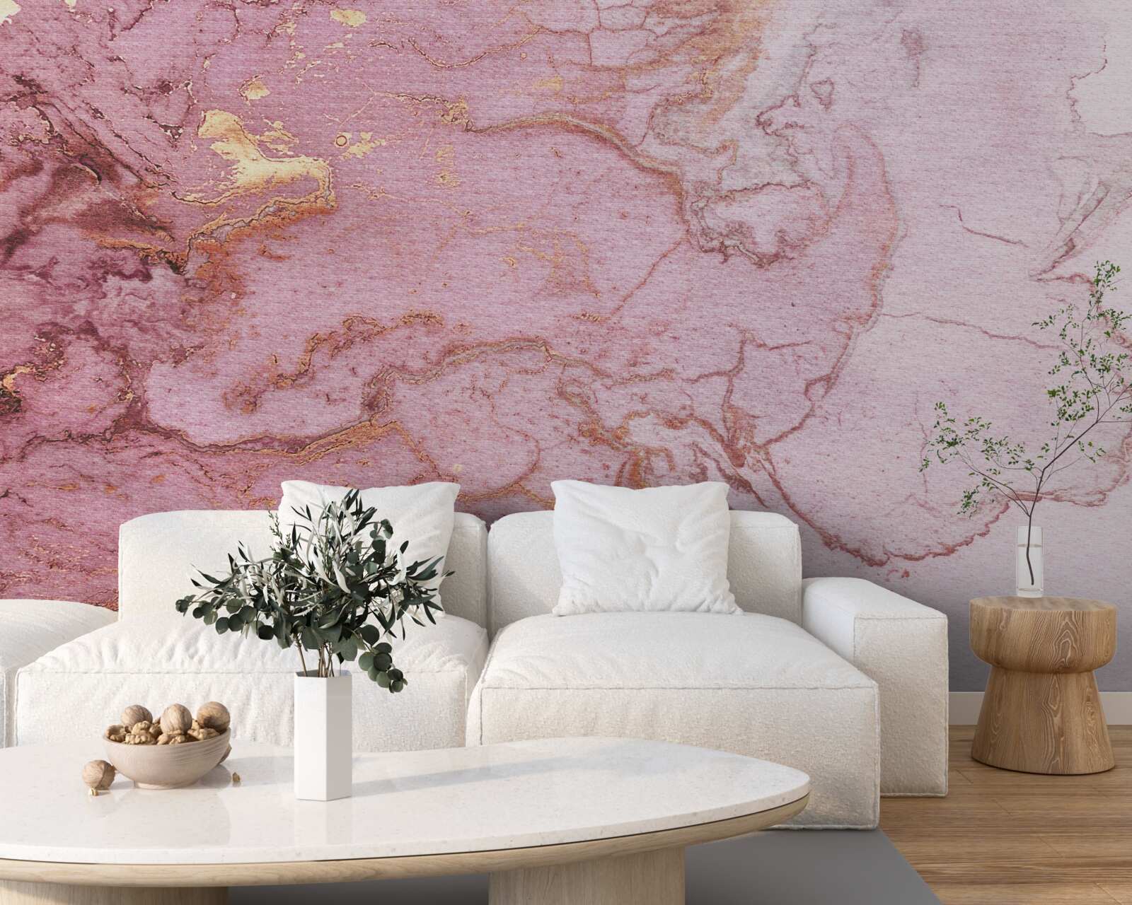 Fotobehang gemarmerd patroon in delicate roze tinten