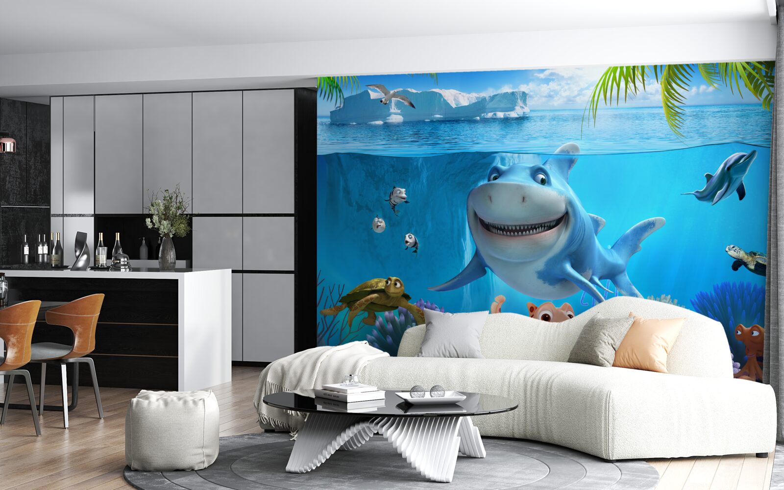 Fotobehang geanimeerde bewoners van de onderwaterwereld