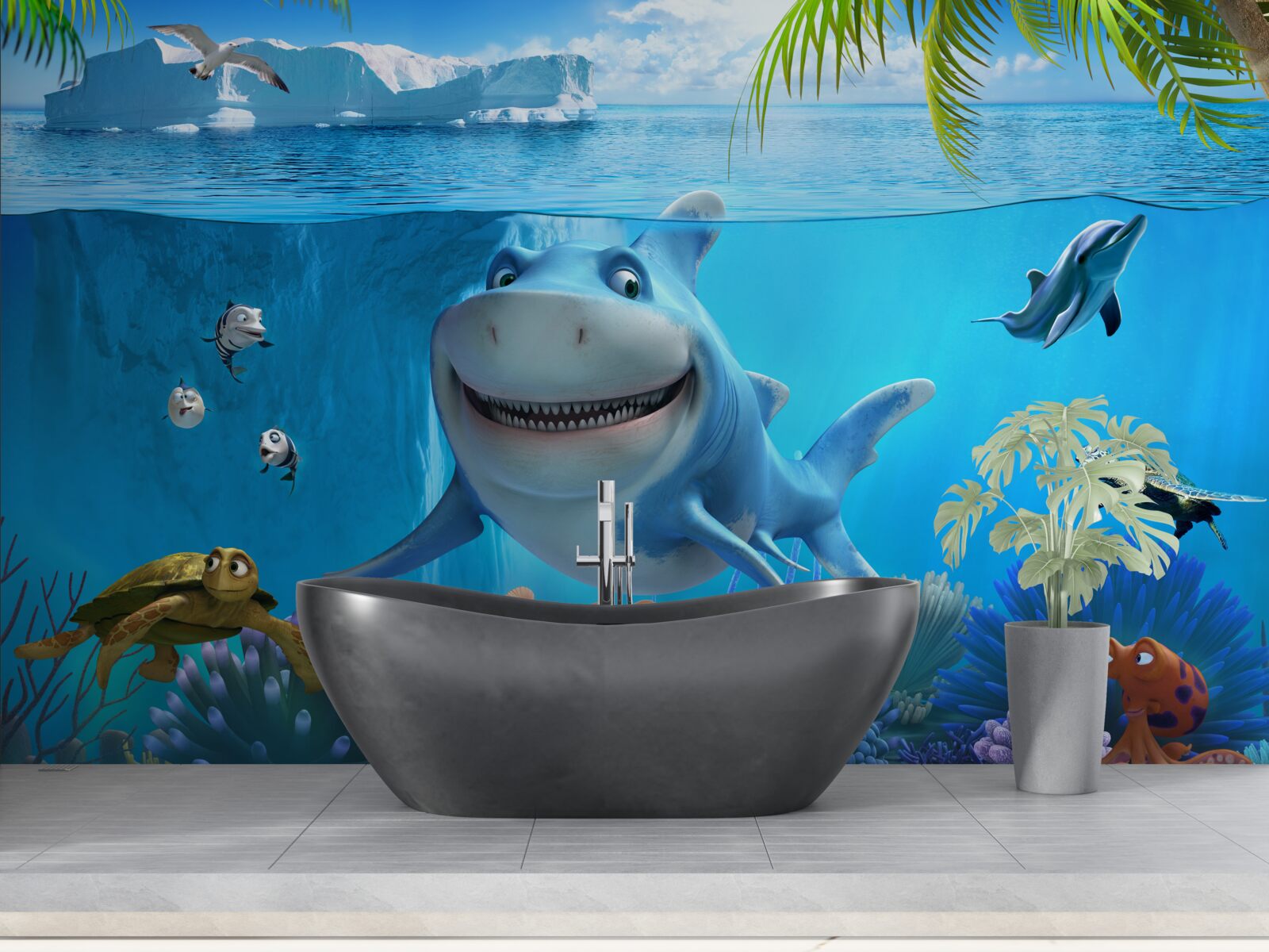 Fotobehang geanimeerde bewoners van de onderwaterwereld