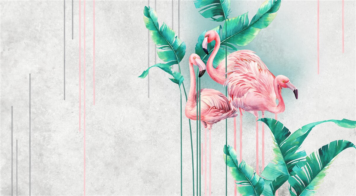 Fotobehang tropische roze flamingo's