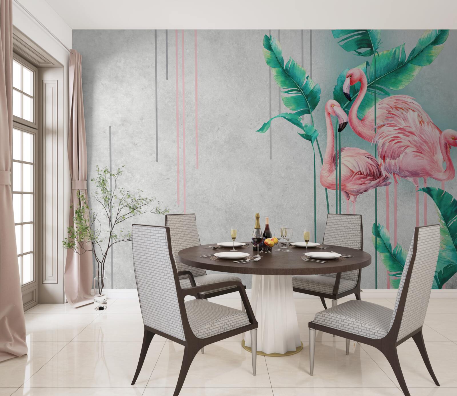 Fotobehang tropische roze flamingo's