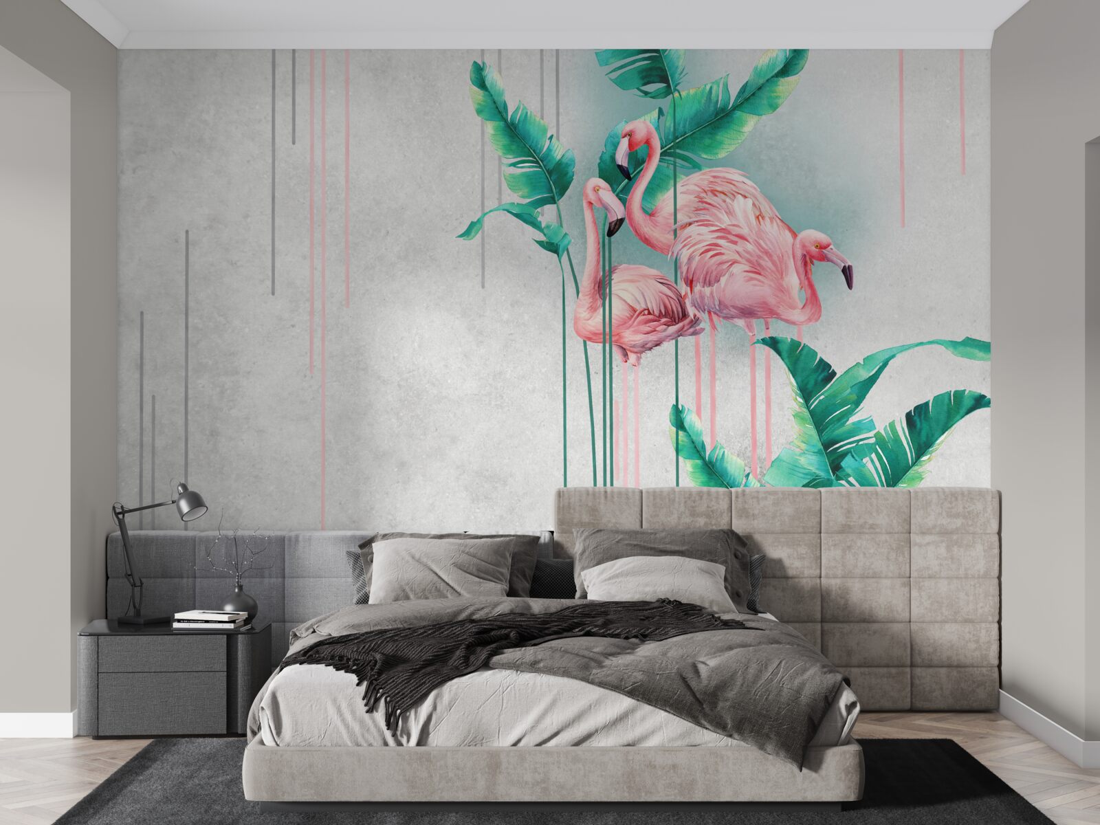 Fotobehang tropische roze flamingo's