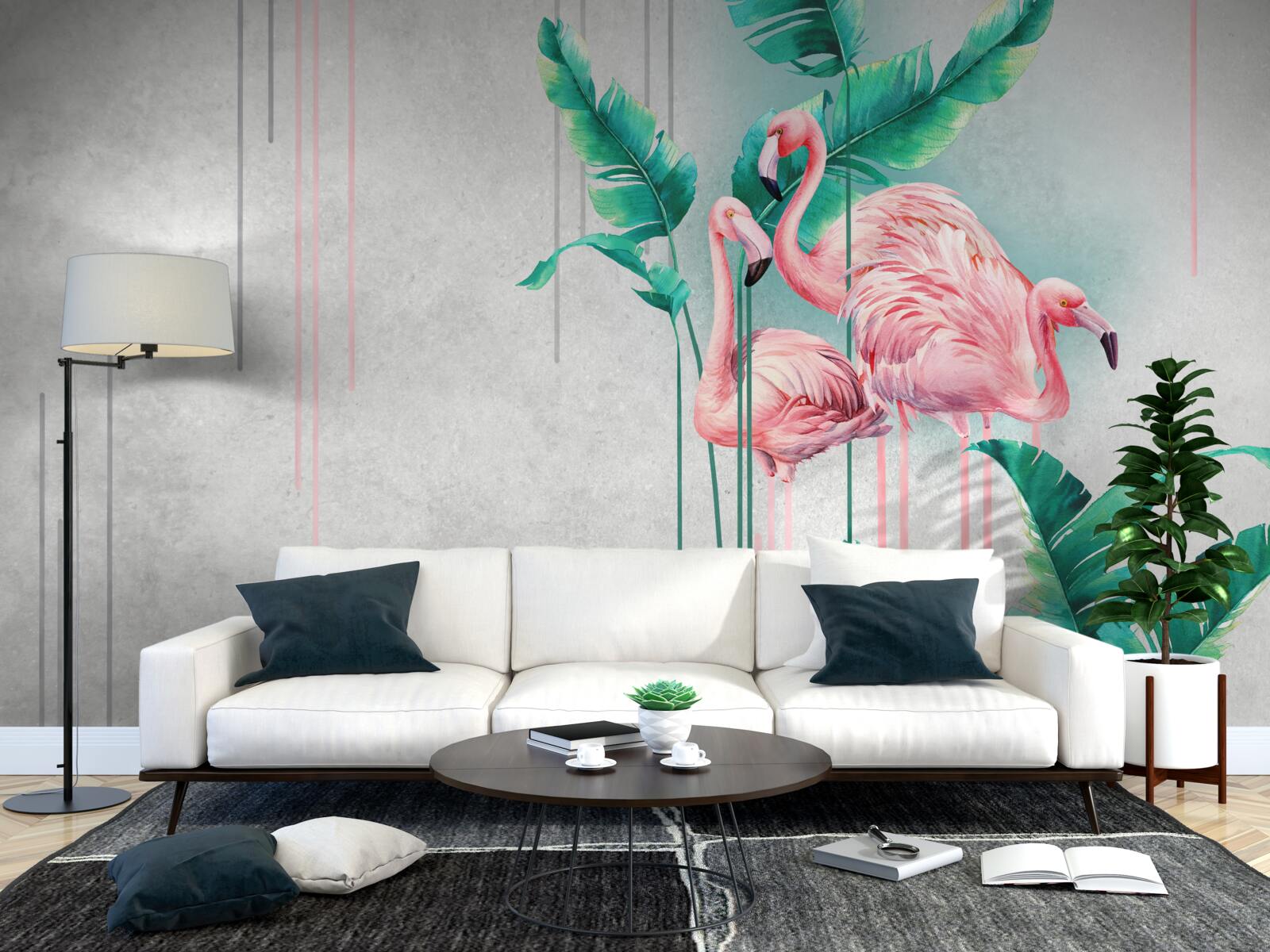 Fotobehang tropische roze flamingo's