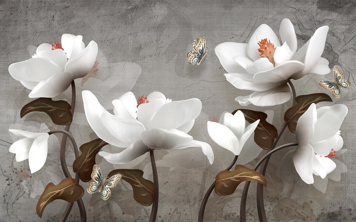 Fotobehang Mot vliegt over sneeuwwitte knoppen