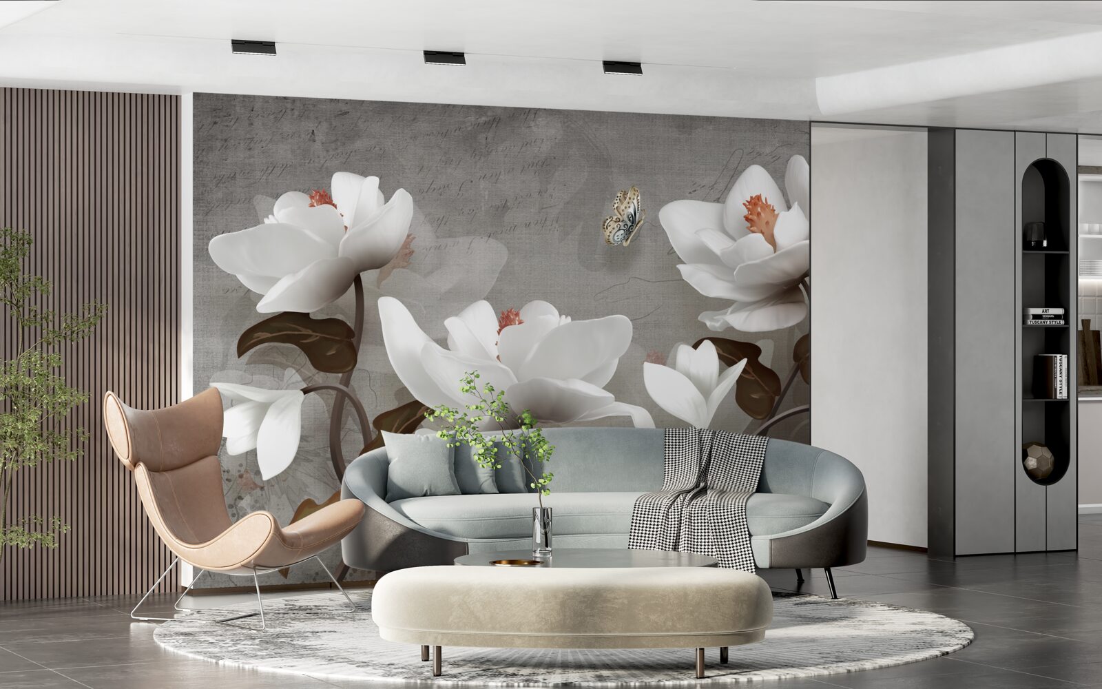 Fotobehang Mot vliegt over sneeuwwitte knoppen