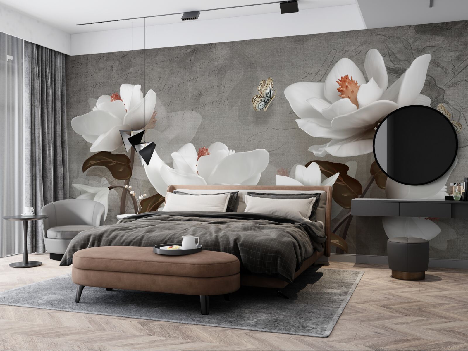 Fotobehang Mot vliegt over sneeuwwitte knoppen