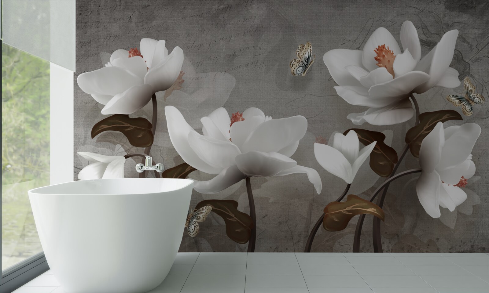 Fotobehang Mot vliegt over sneeuwwitte knoppen