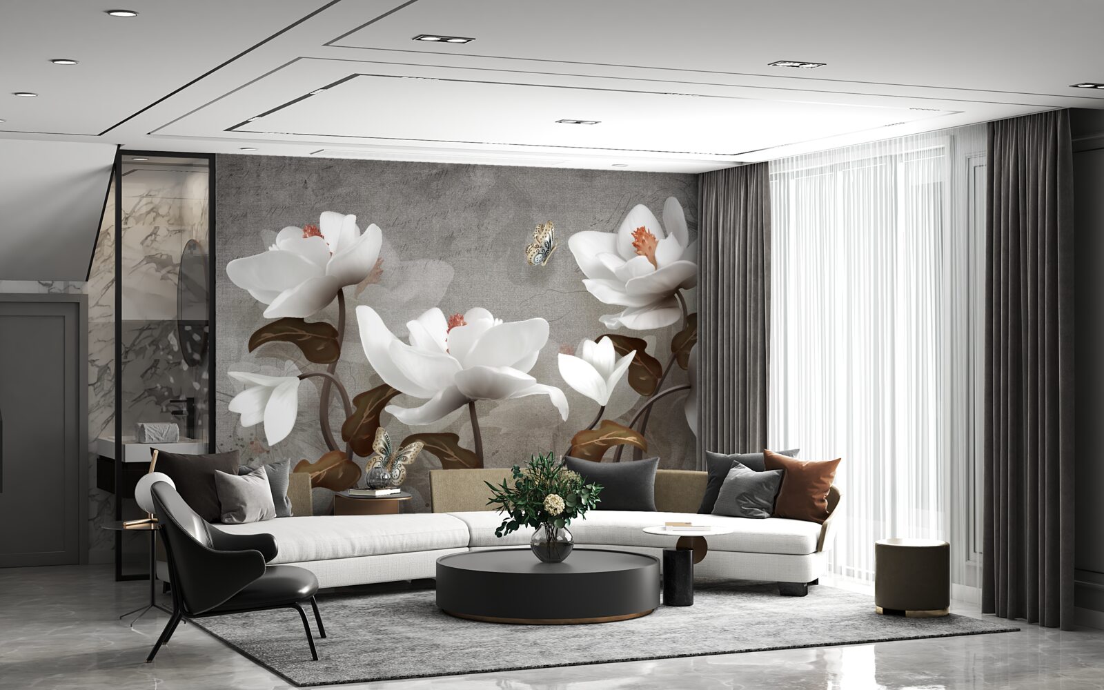 Fotobehang Mot vliegt over sneeuwwitte knoppen