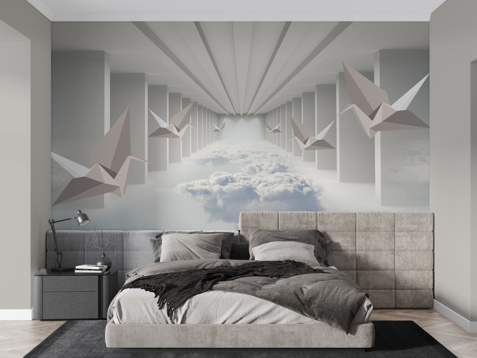 Fotobehang abstracte geometrie van vogels in de wolken