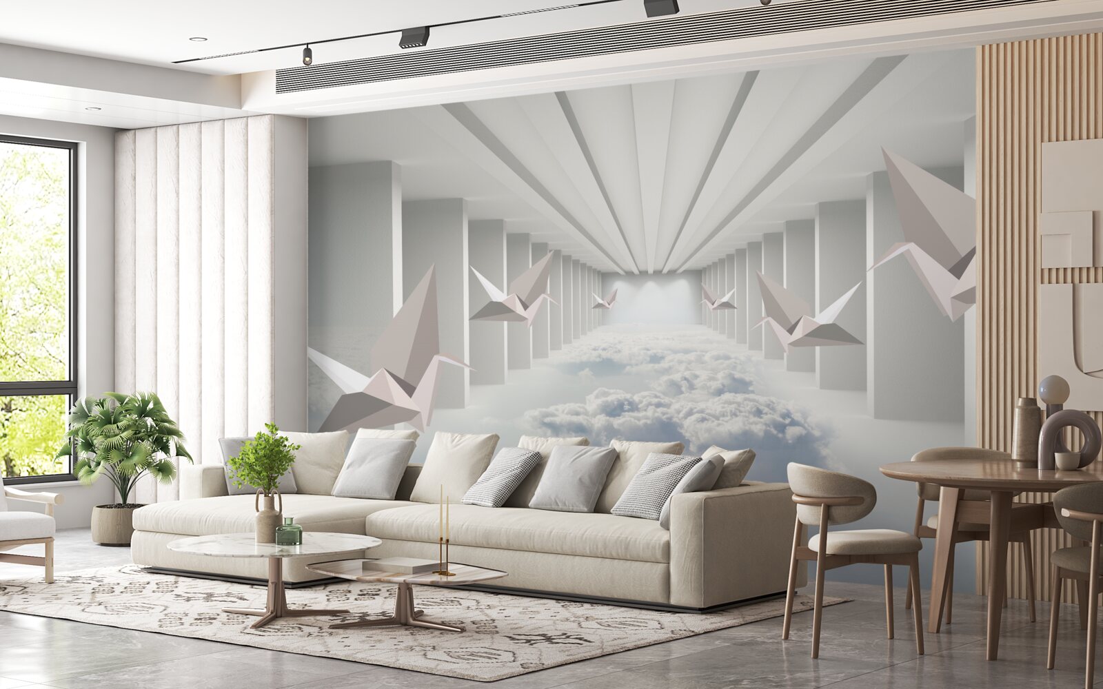 Fotobehang abstracte geometrie van vogels in de wolken