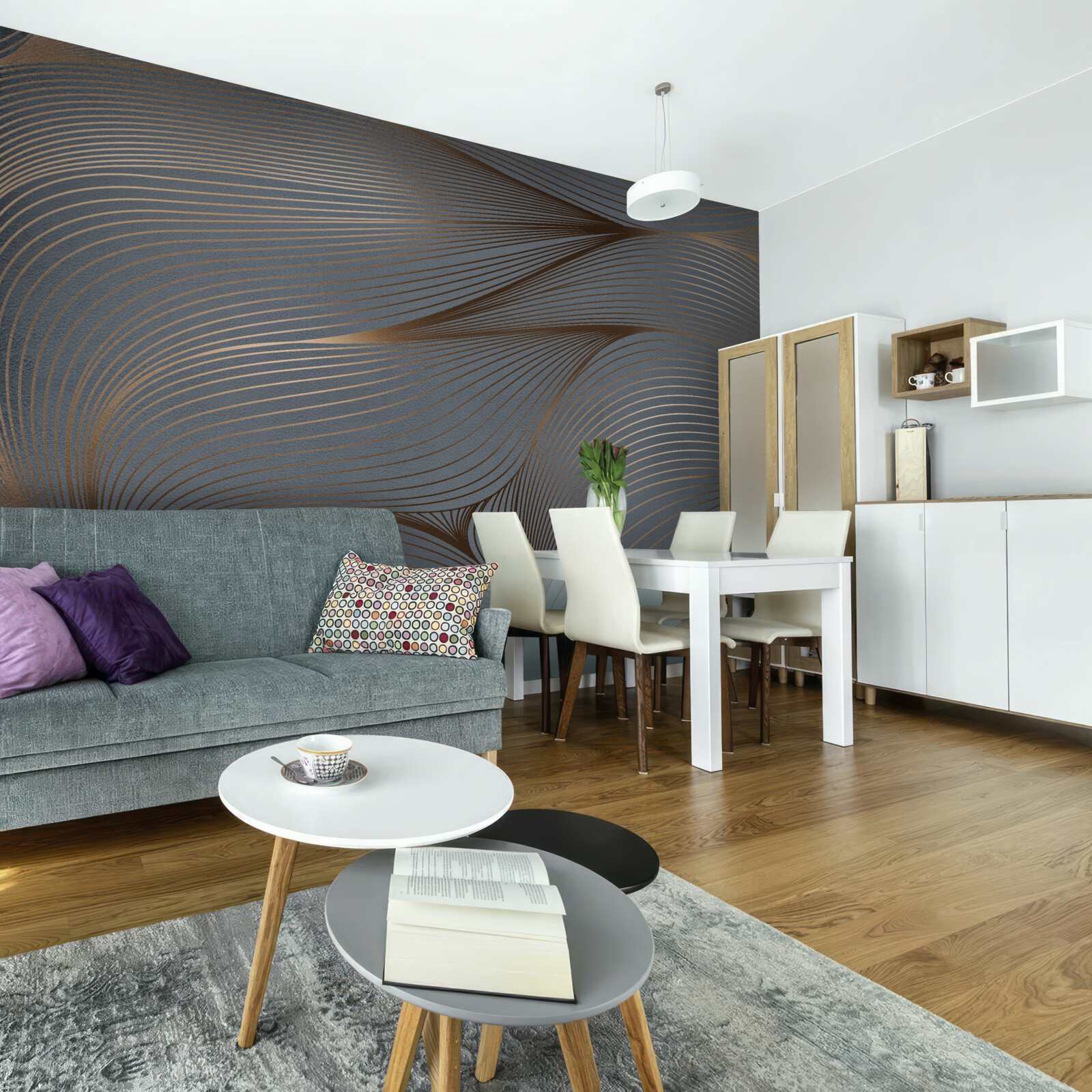 Fotobehang abstracte lijnen met gladheid en gouden randen