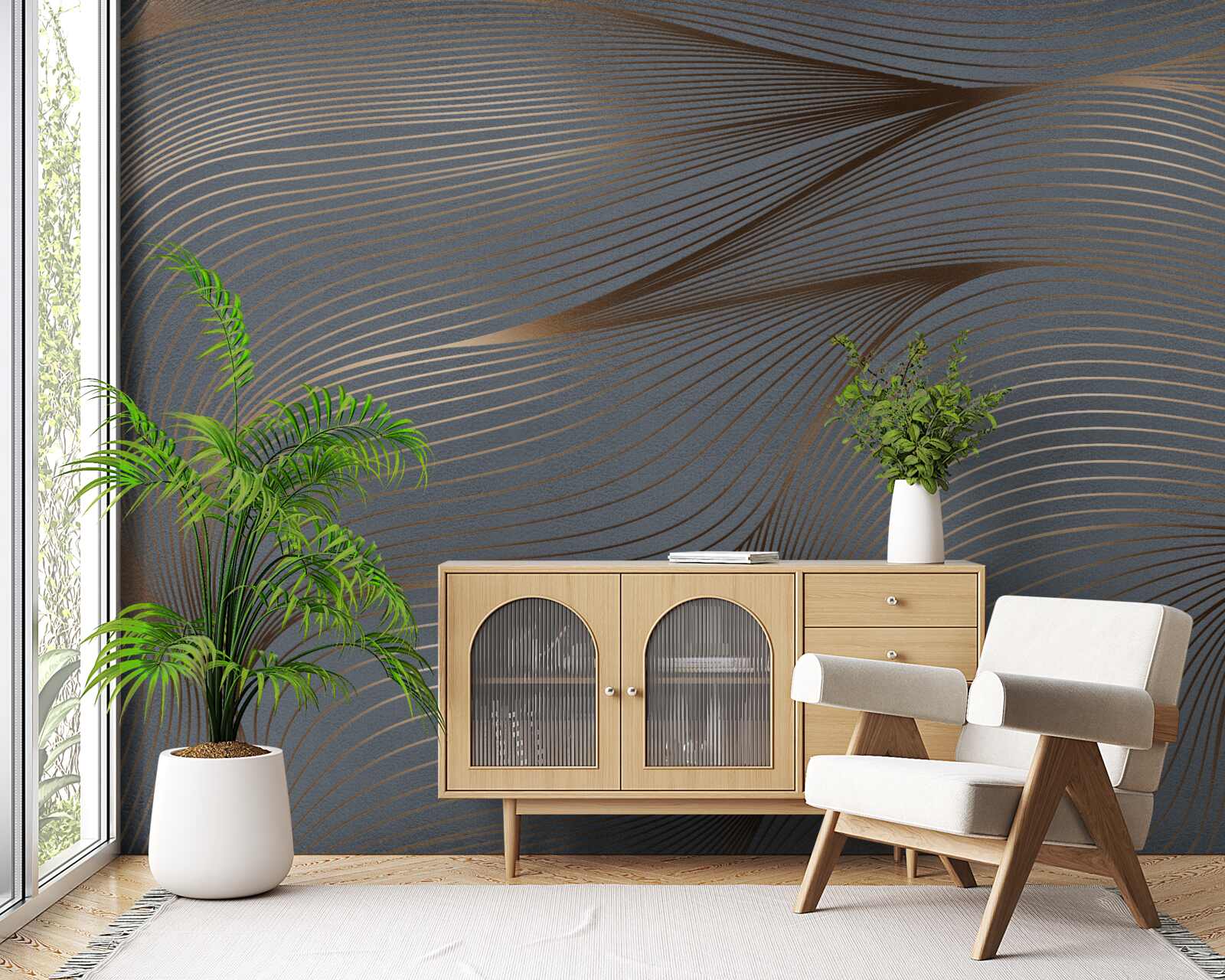 Fotobehang abstracte lijnen met gladheid en gouden randen