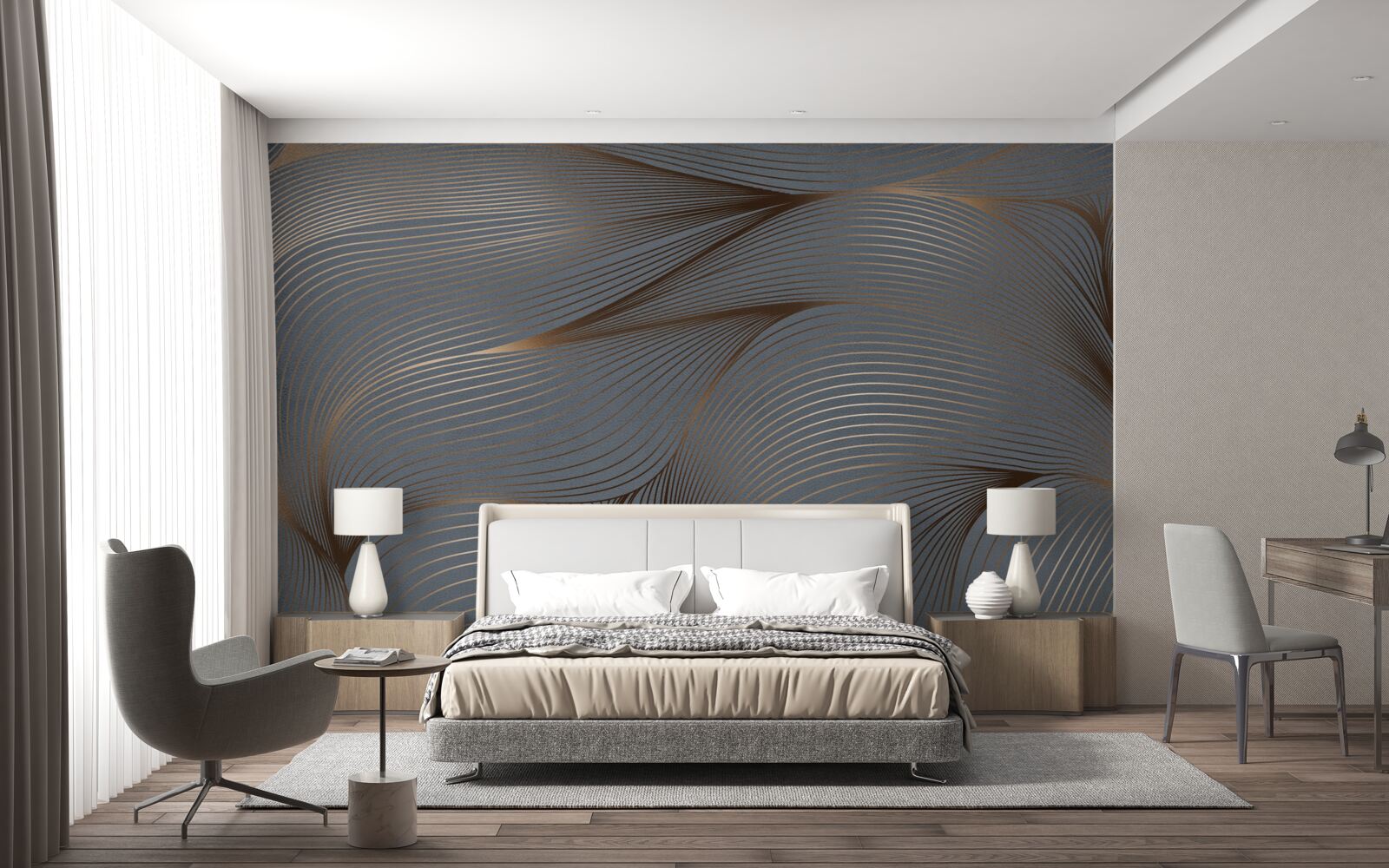 Fotobehang abstracte lijnen met gladheid en gouden randen