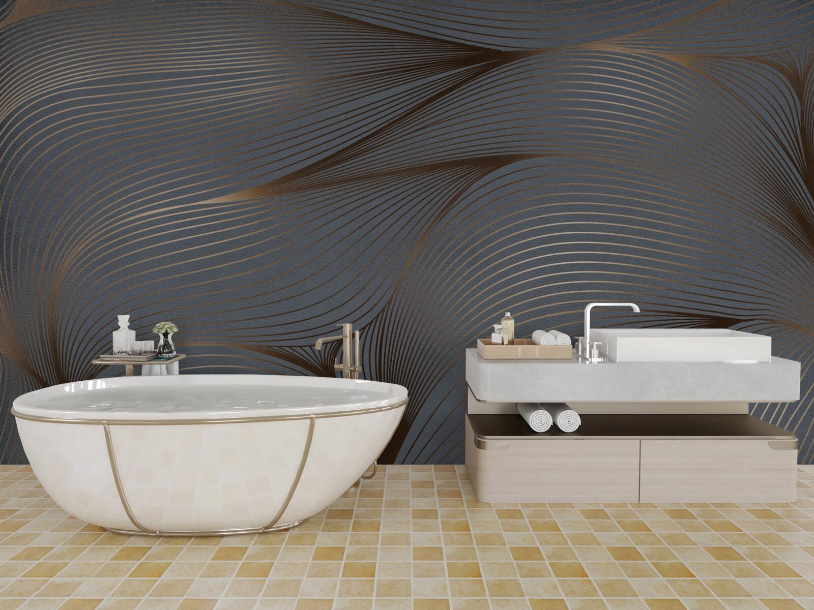 Fotobehang abstracte lijnen met gladheid en gouden randen