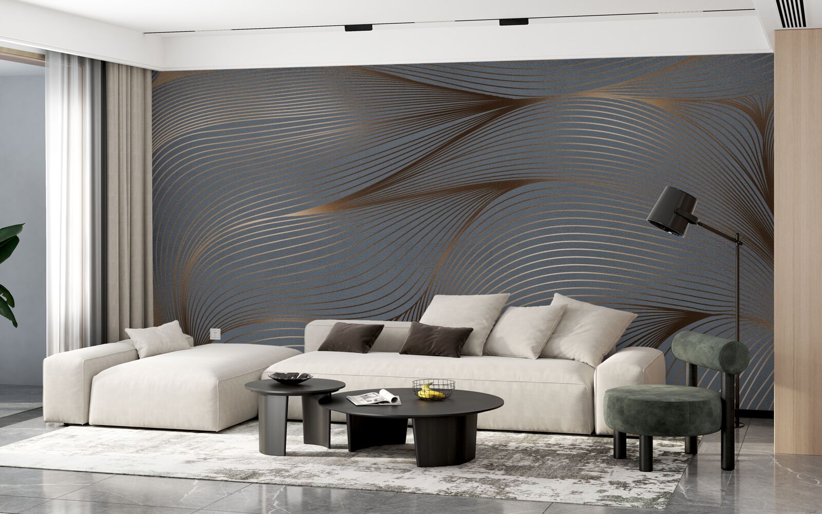 Fotobehang abstracte lijnen met gladheid en gouden randen