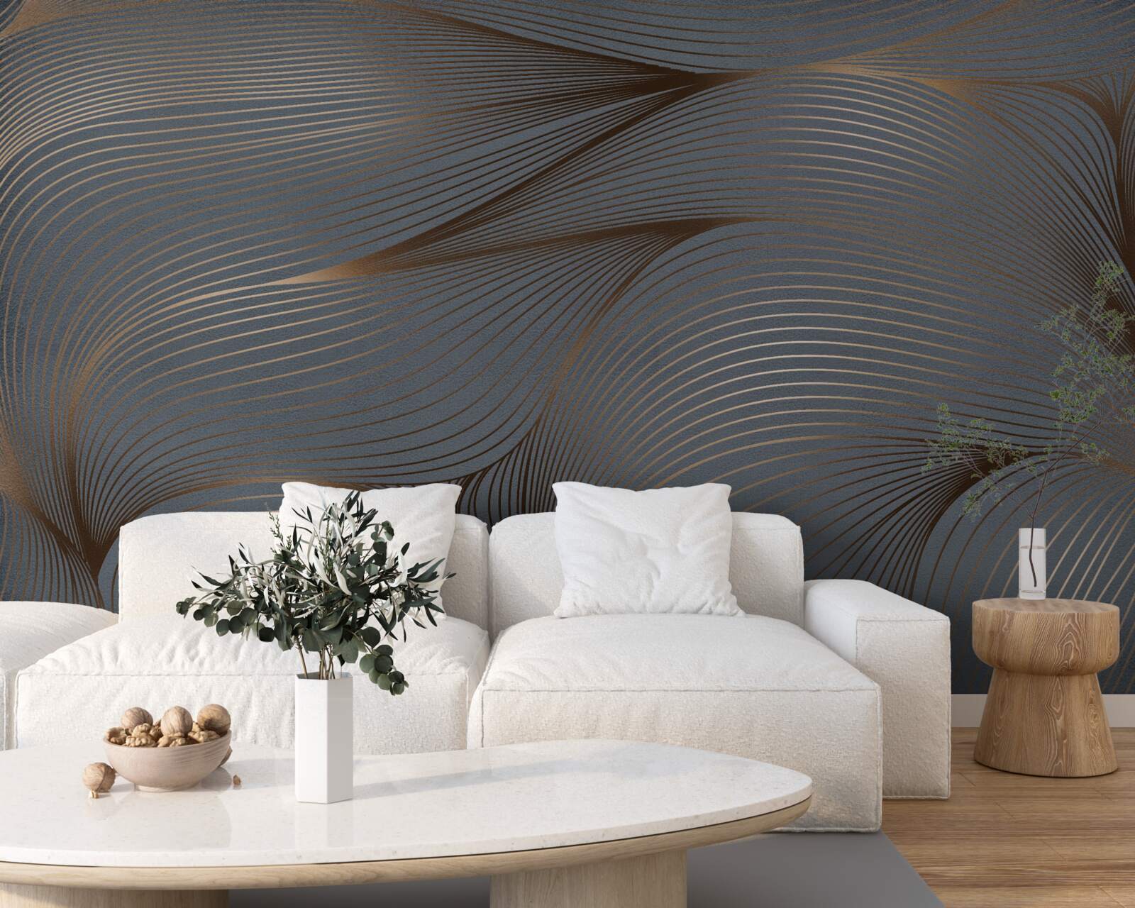 Fotobehang abstracte lijnen met gladheid en gouden randen