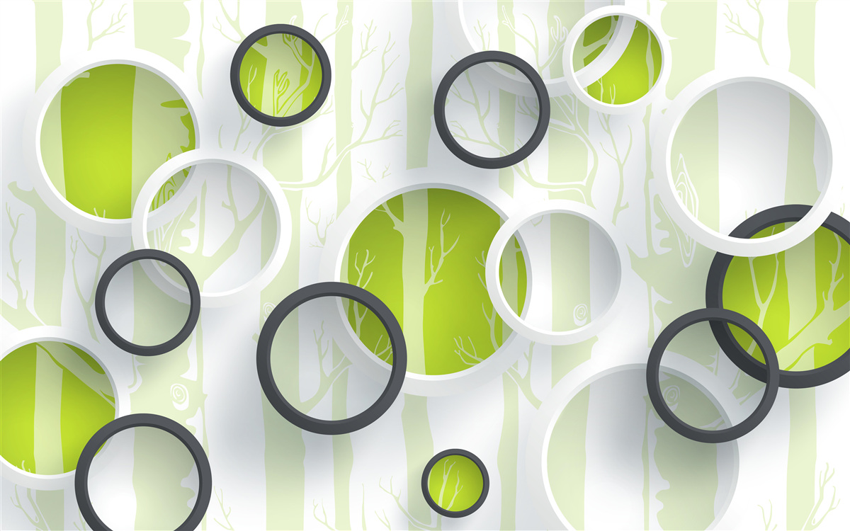 Fotobehang contourbeelden van bomen in zwart-witte cirkels