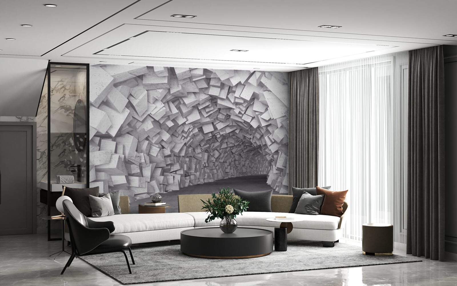 Fotobehang 3d vormen een tunnel