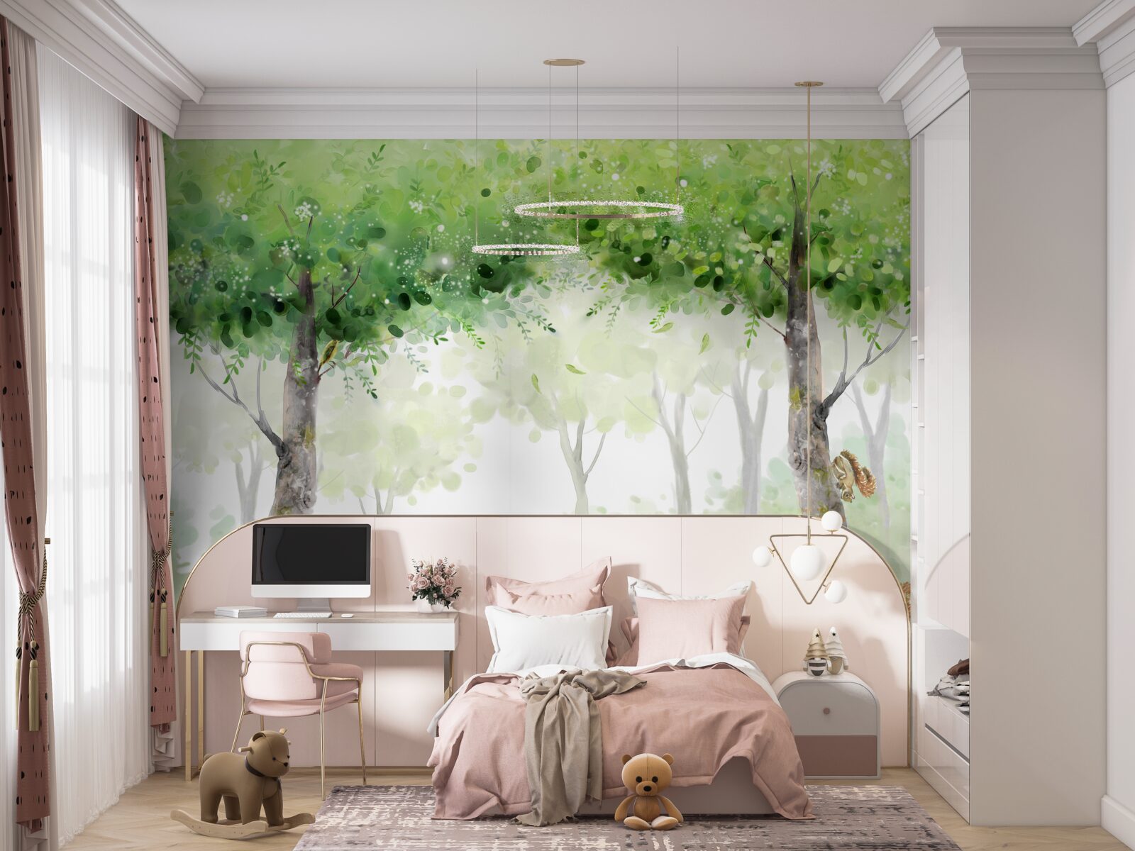 Fotobehang zomerbos geschilderd in aquarel