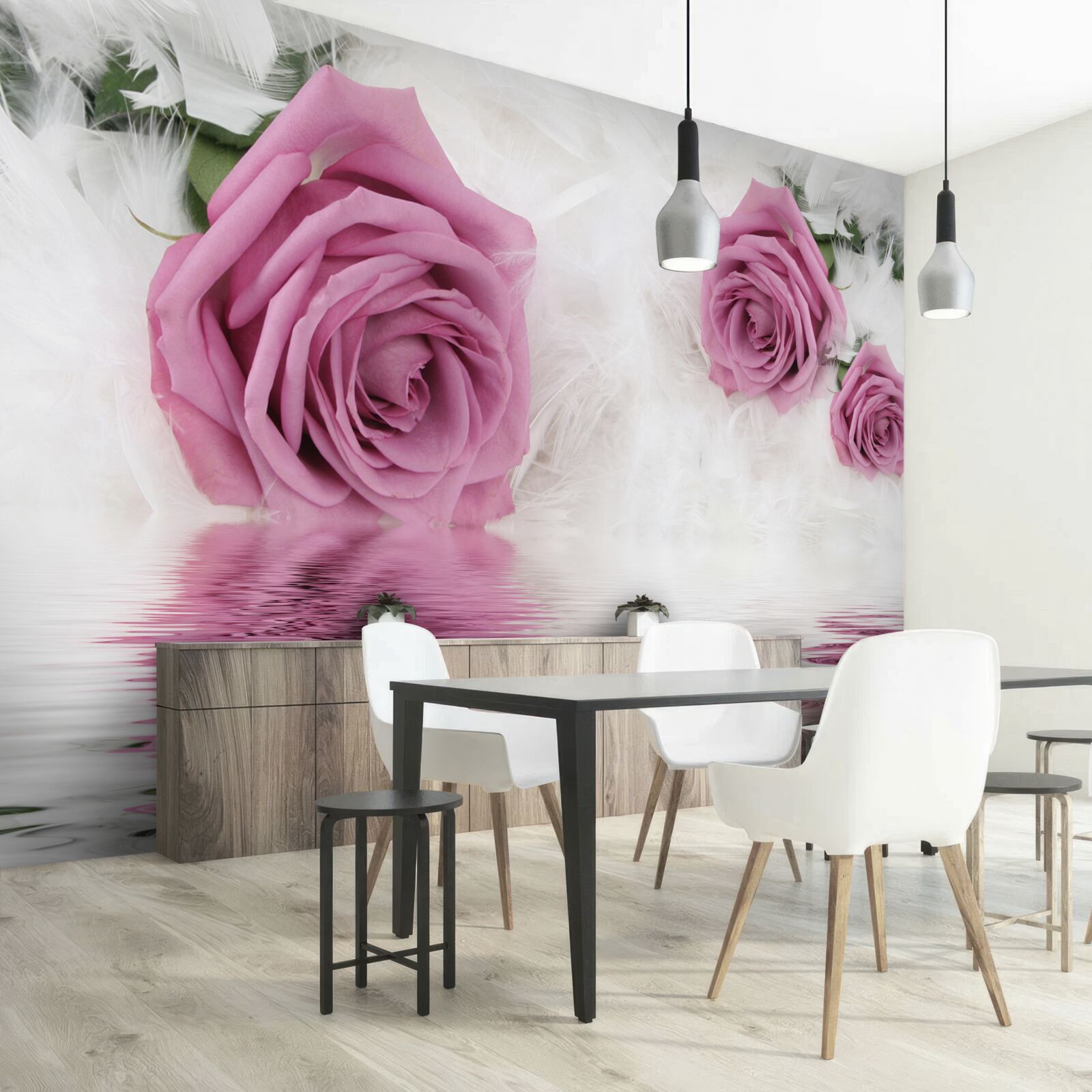 Fotobehang lila rozen in vloeibaar element