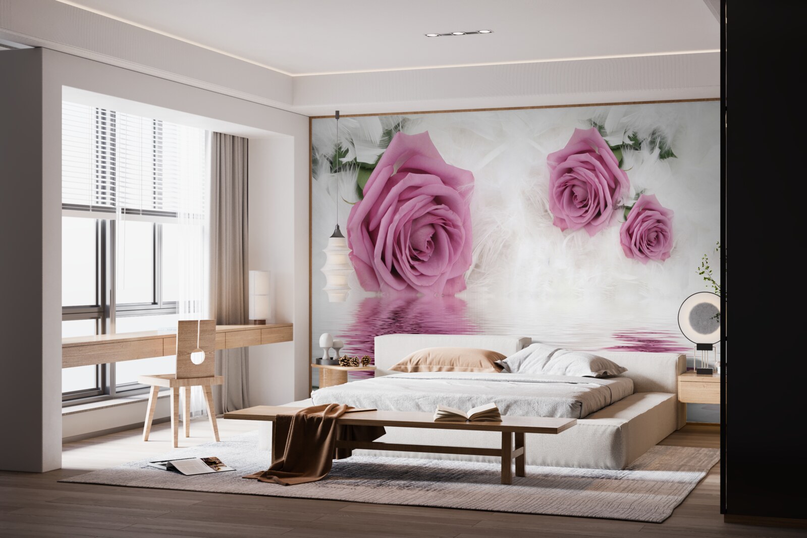 Fotobehang lila rozen in vloeibaar element