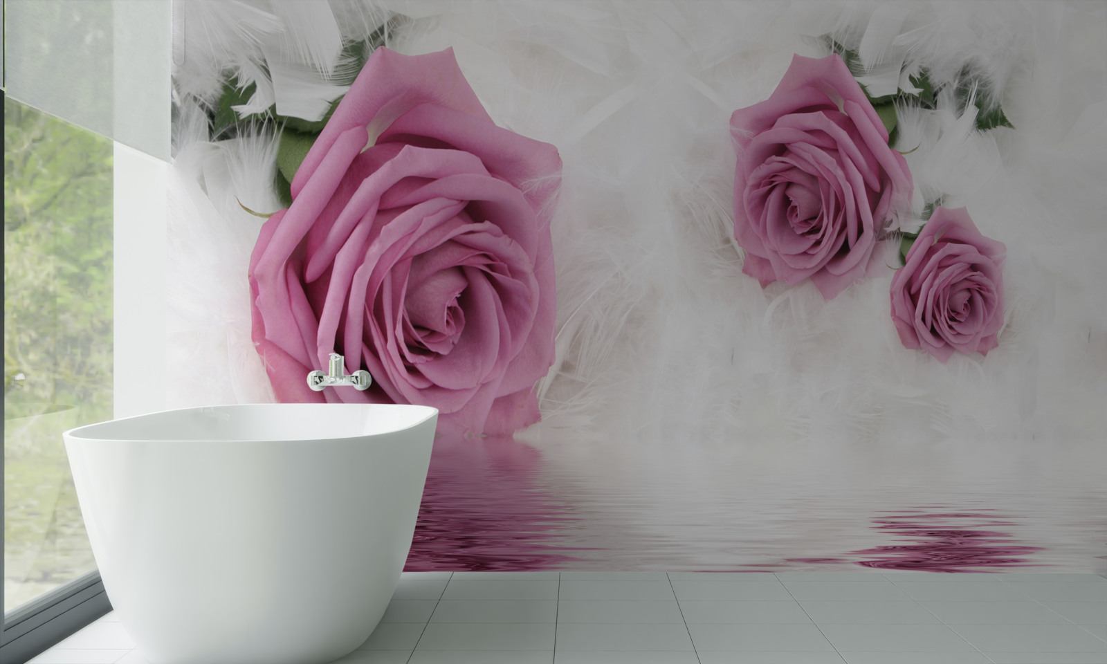 Fotobehang lila rozen in vloeibaar element
