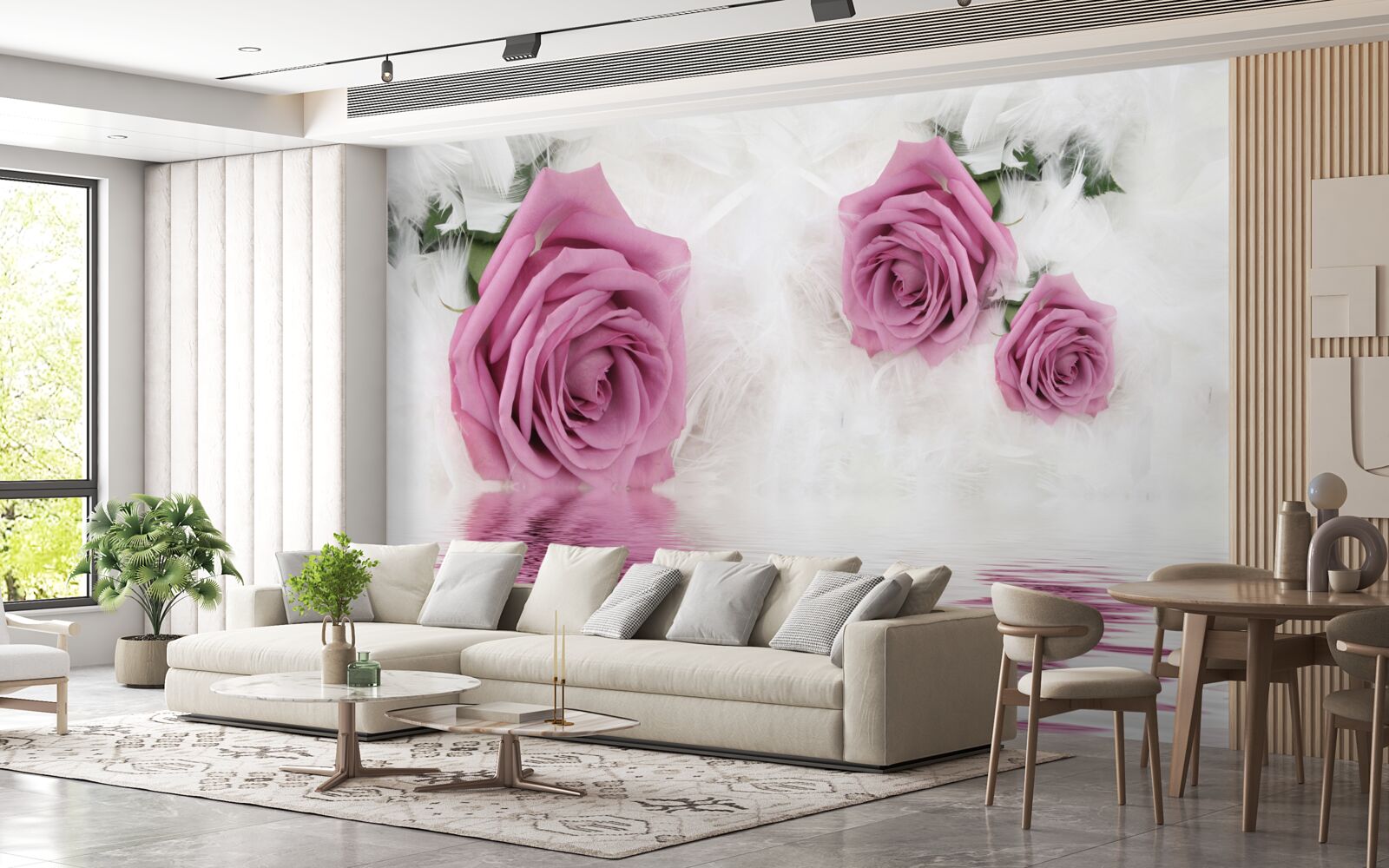 Fotobehang lila rozen in vloeibaar element