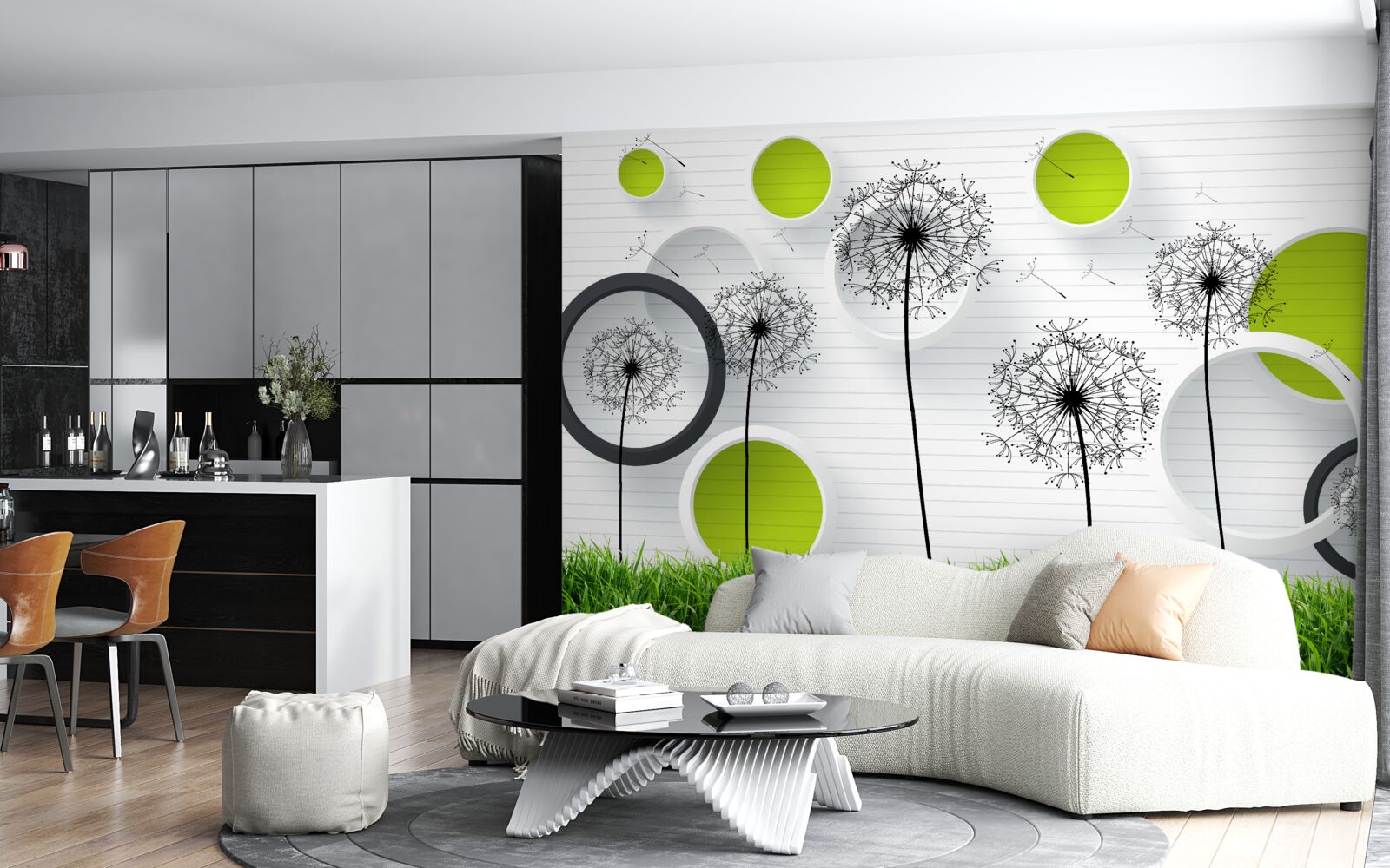 Fotobehang een weiland bezaaid met melkkruid