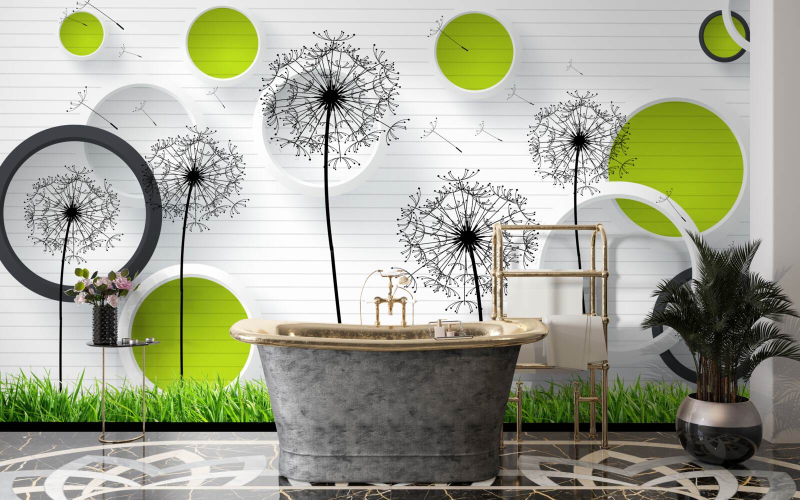 Fotobehang een weiland bezaaid met melkkruid