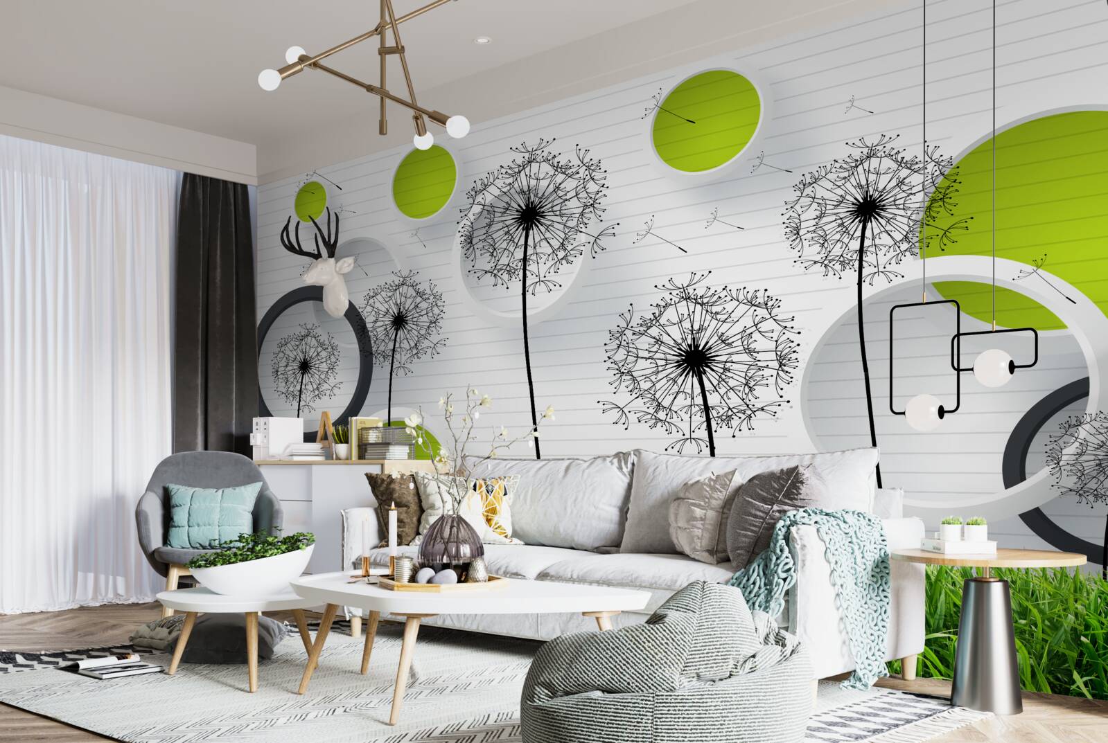 Fotobehang een weiland bezaaid met melkkruid