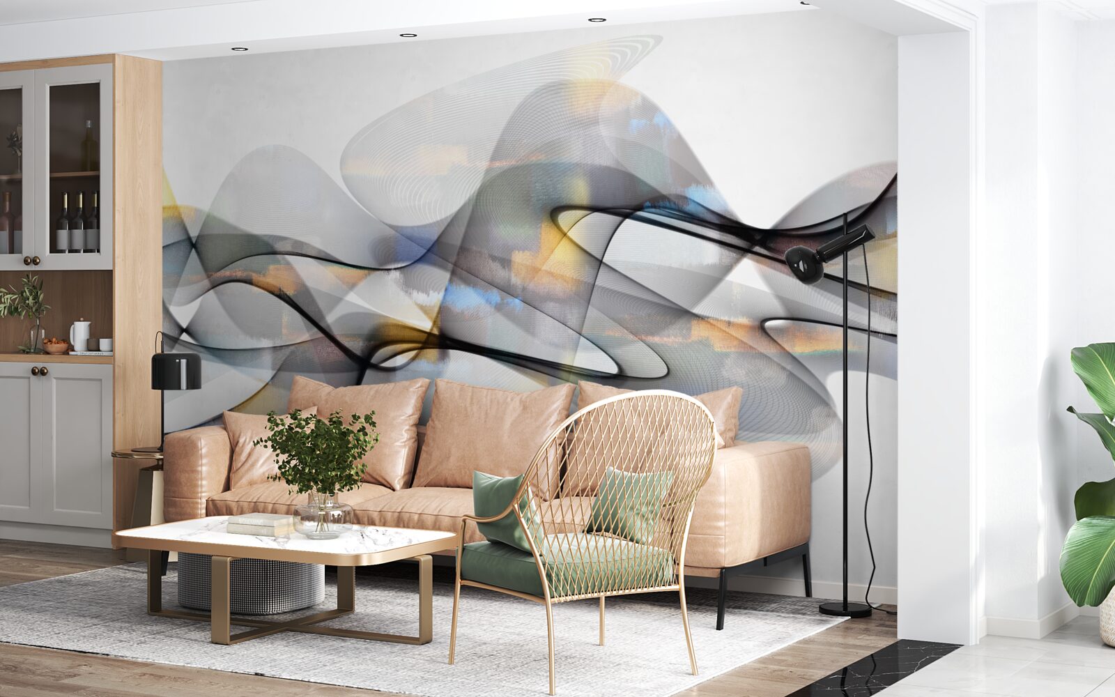 Fotobehang rookstructuur met gouden elementen