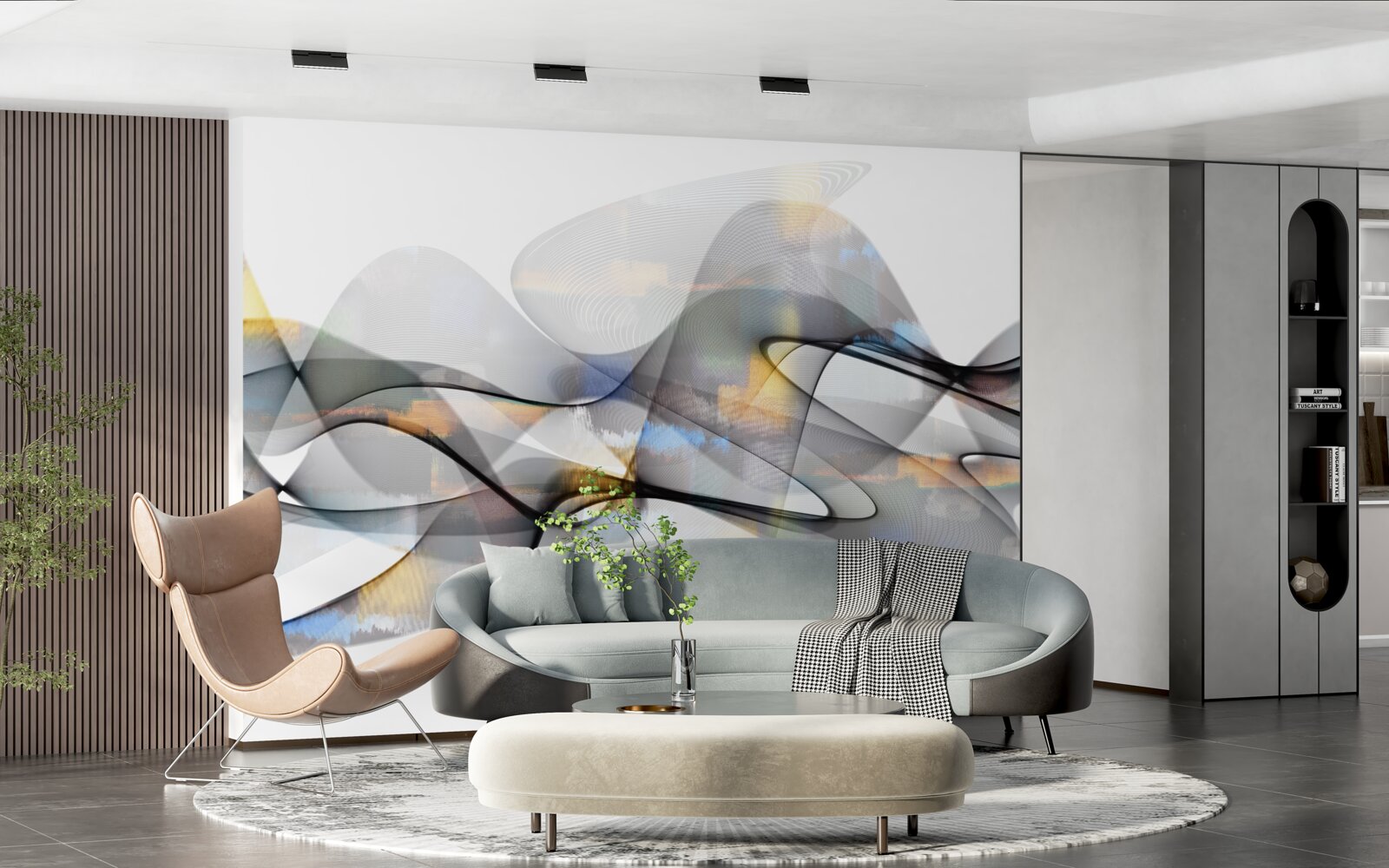 Fotobehang rookstructuur met gouden elementen