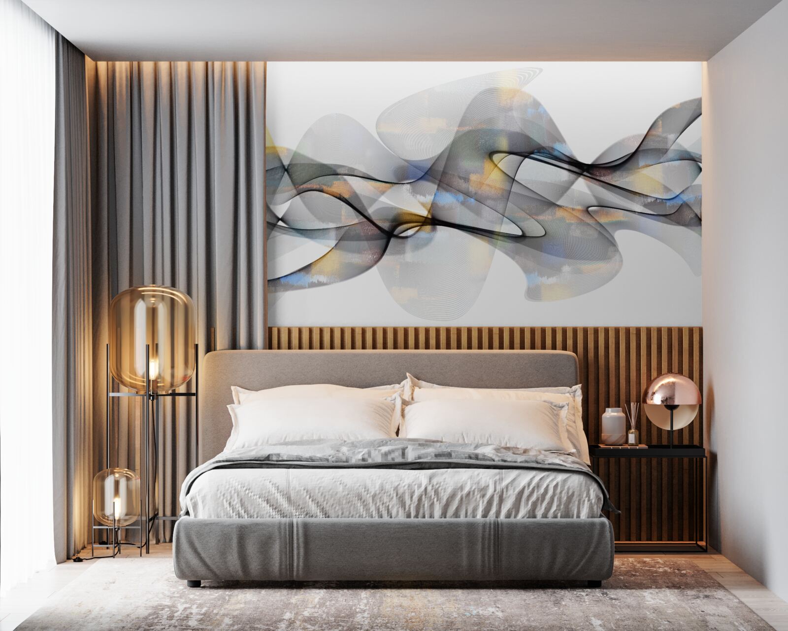 Fotobehang rookstructuur met gouden elementen