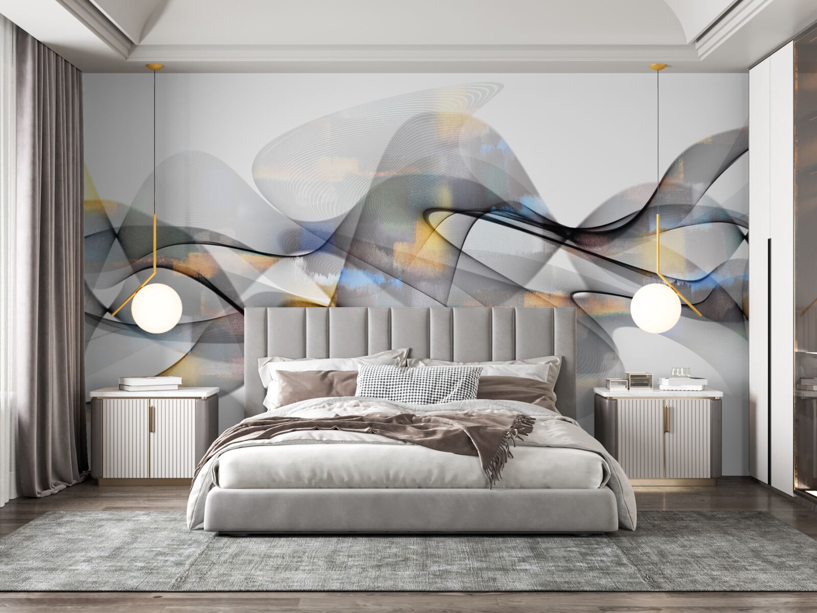 Fotobehang rookstructuur met gouden elementen