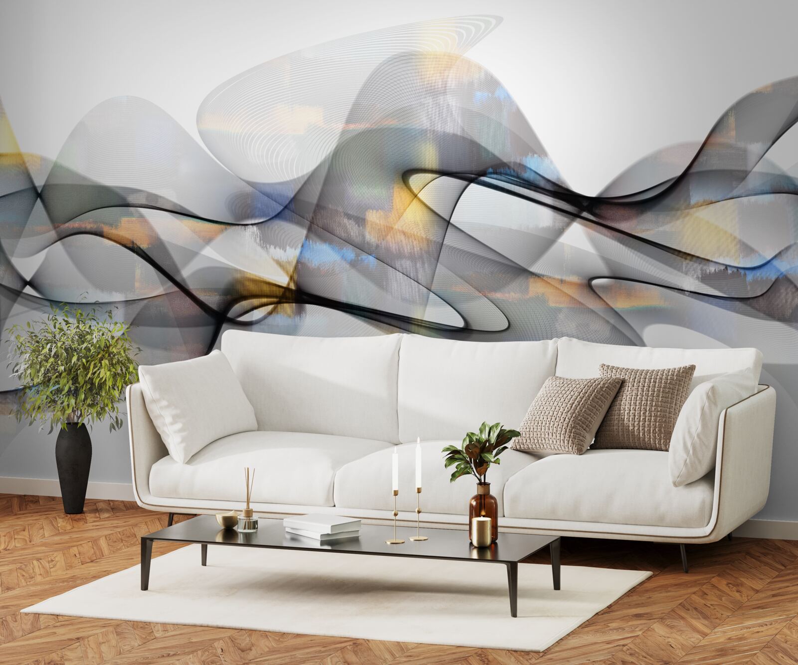 Fotobehang rookstructuur met gouden elementen