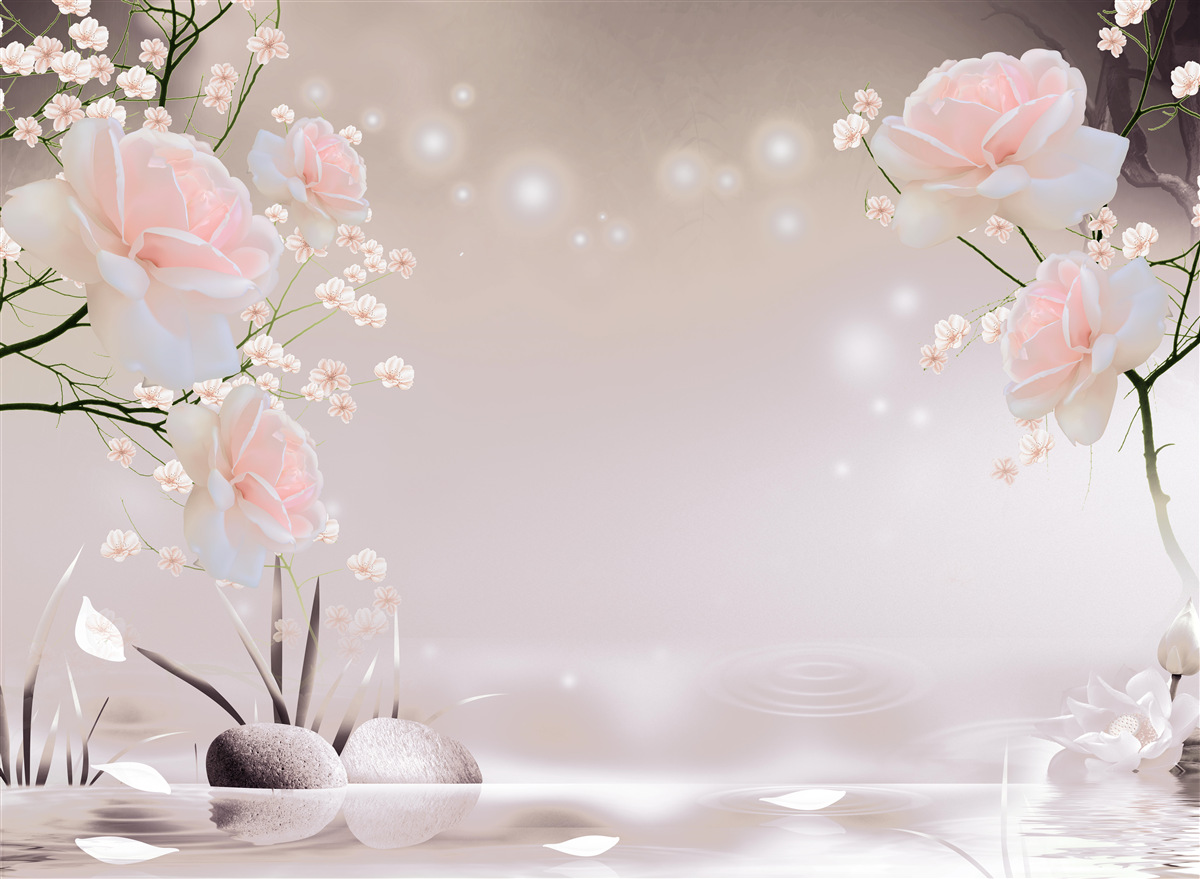 Fotobehang zachte theekleurige roos aan takken