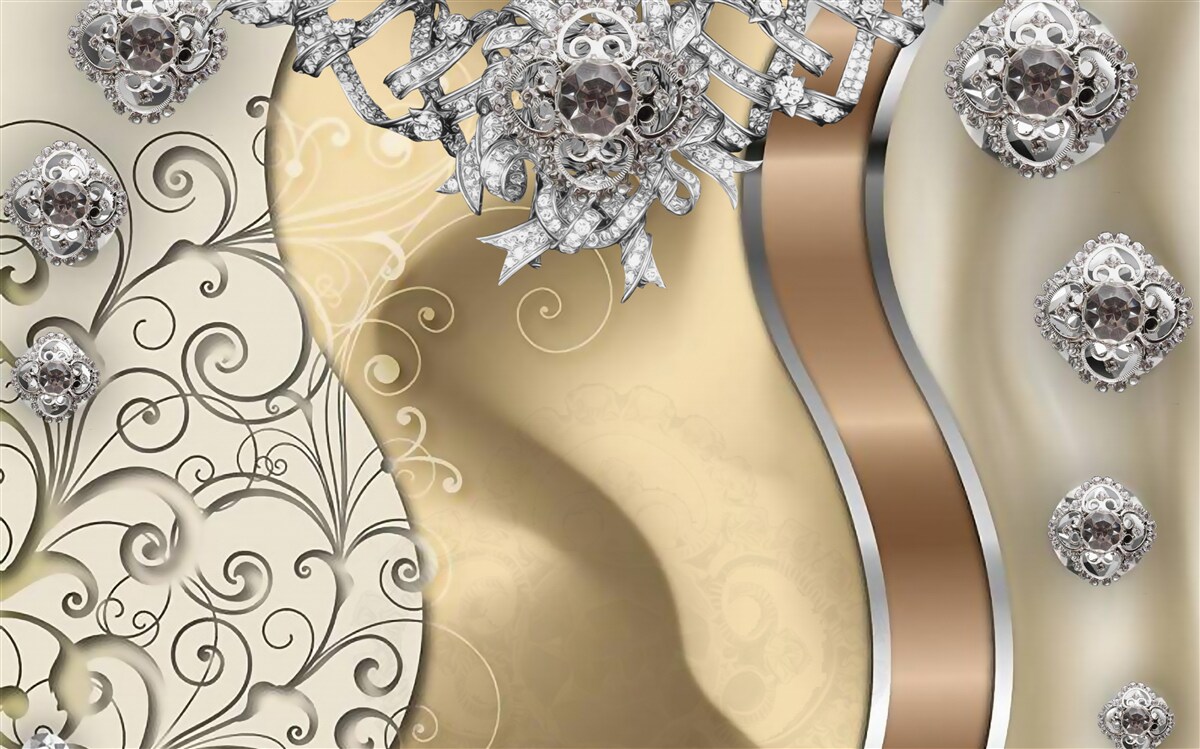 Fotobehang bloemen van zilver op goud