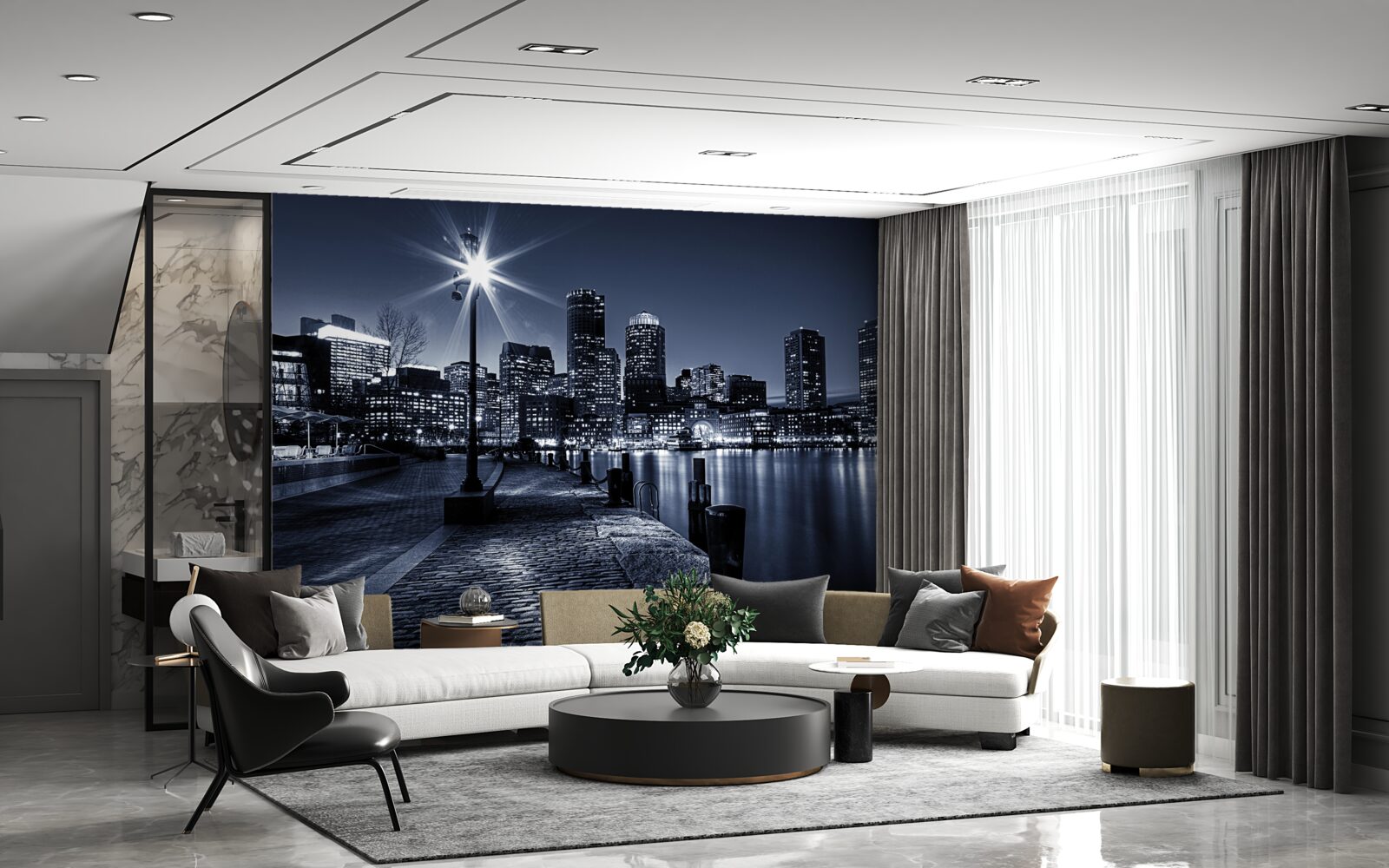 Fotobehang de waterkant van de stad is verlaten