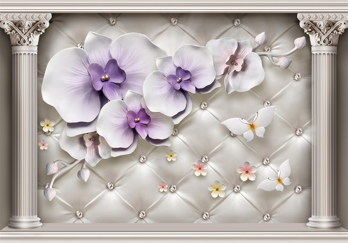 Fotobehang Sneeuwwitte orchidee versierd met goud en parels