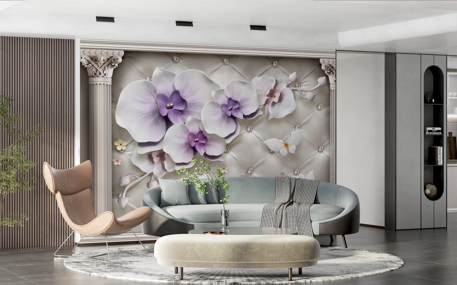 Fotobehang Sneeuwwitte orchidee versierd met goud en parels