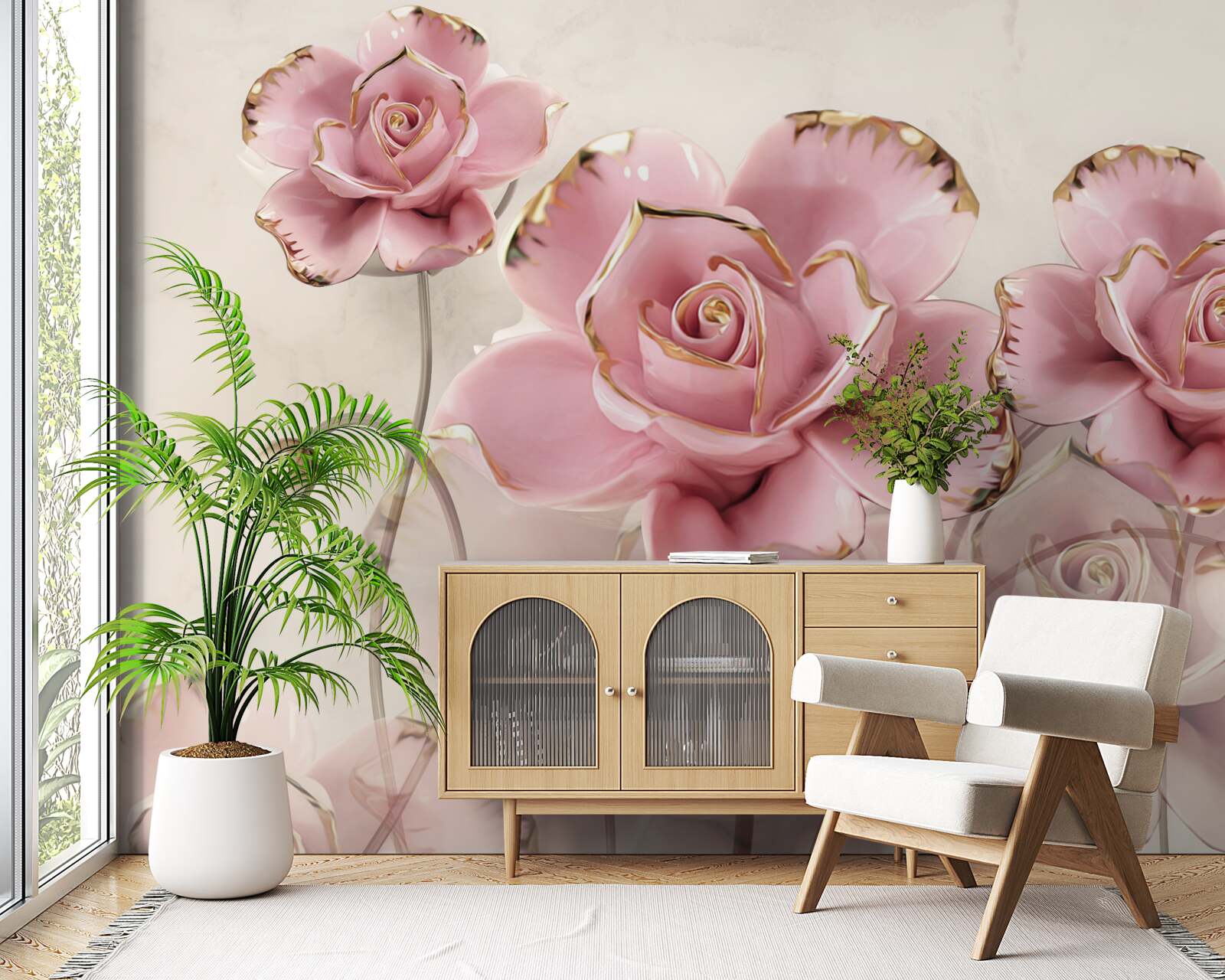 Fotobehang stijlvolle roze roos met delicate wangen