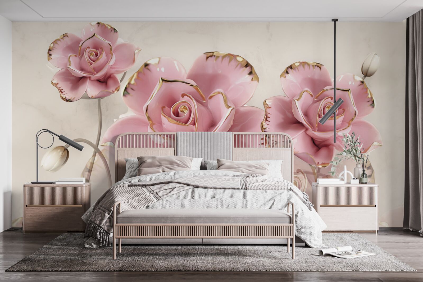 Fotobehang stijlvolle roze roos met delicate wangen