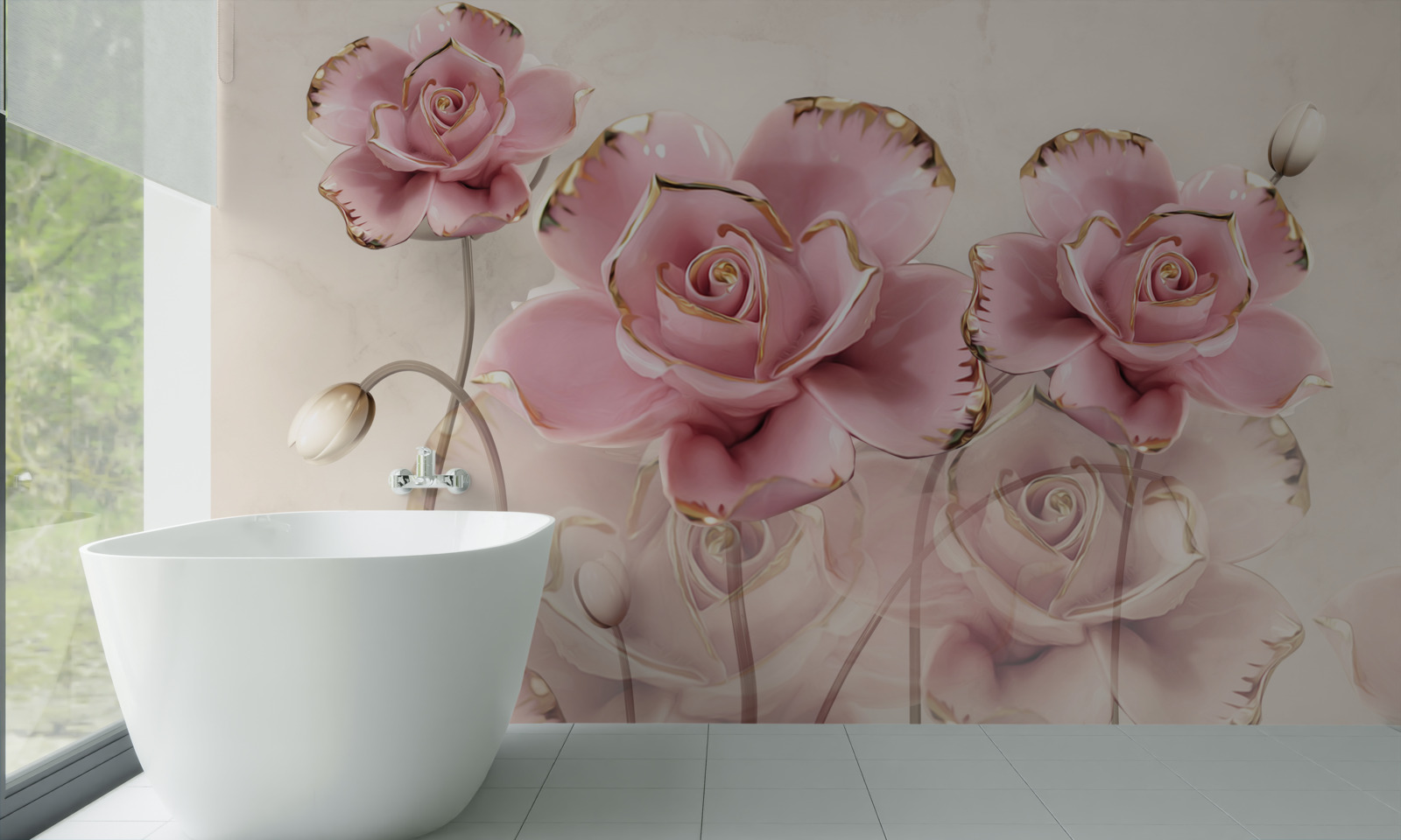 Fotobehang stijlvolle roze roos met delicate wangen